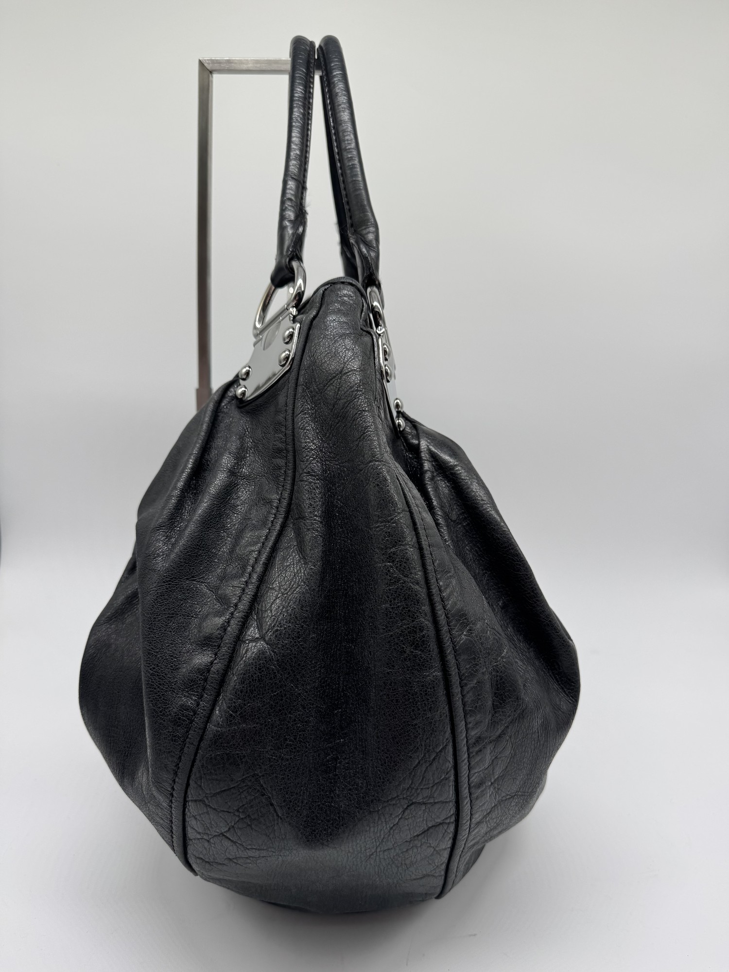 Miu Miu Vitello Black Leather Slouchy Hobo Bag