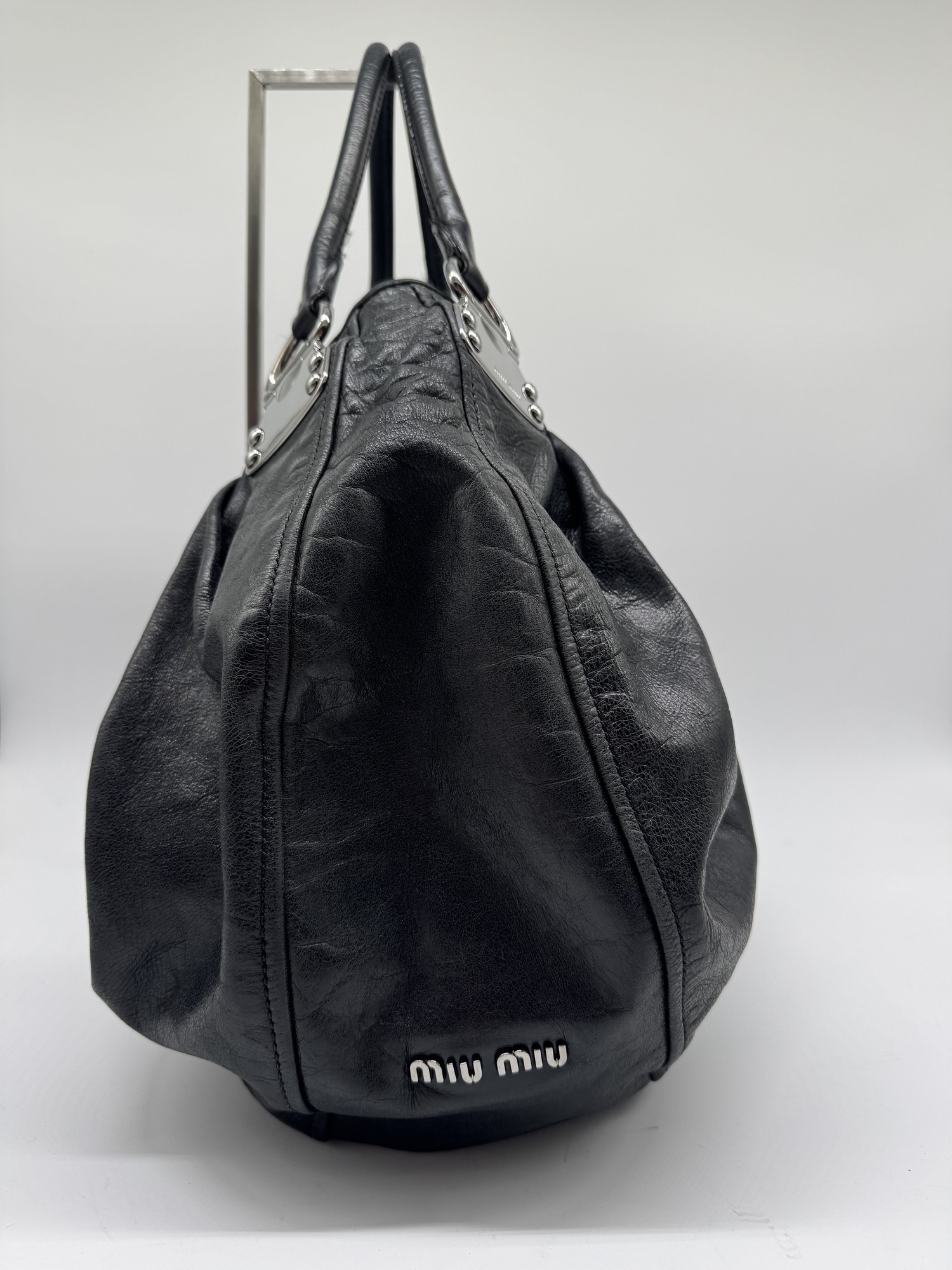 Miu Miu Vitello Black Leather Slouchy Hobo Bag
