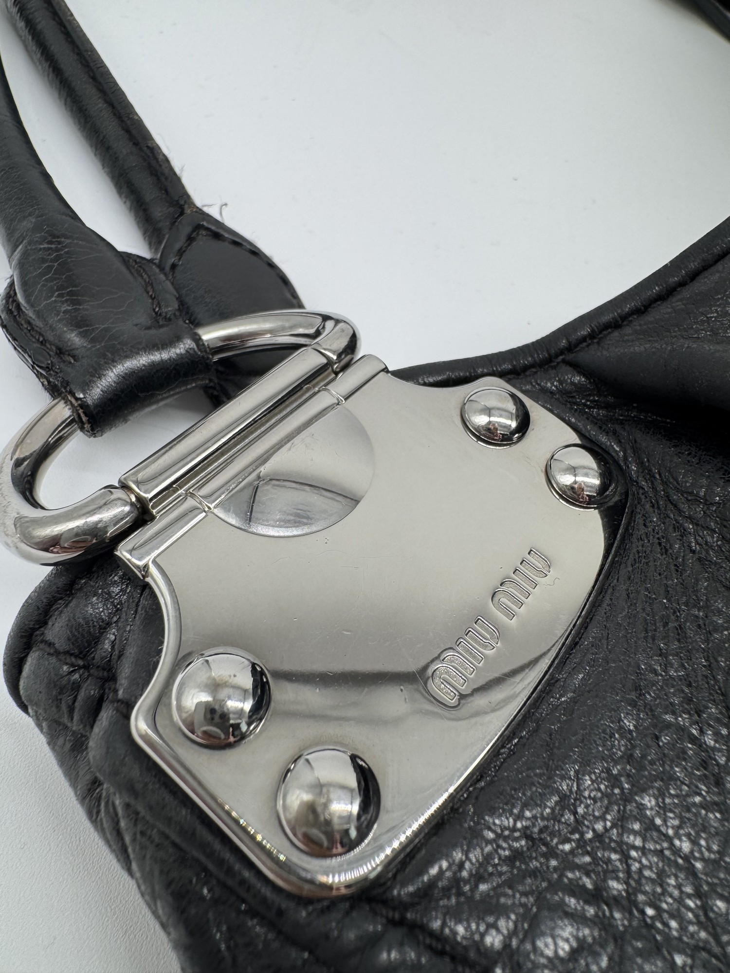 Miu Miu Vitello Black Leather Slouchy Hobo Bag