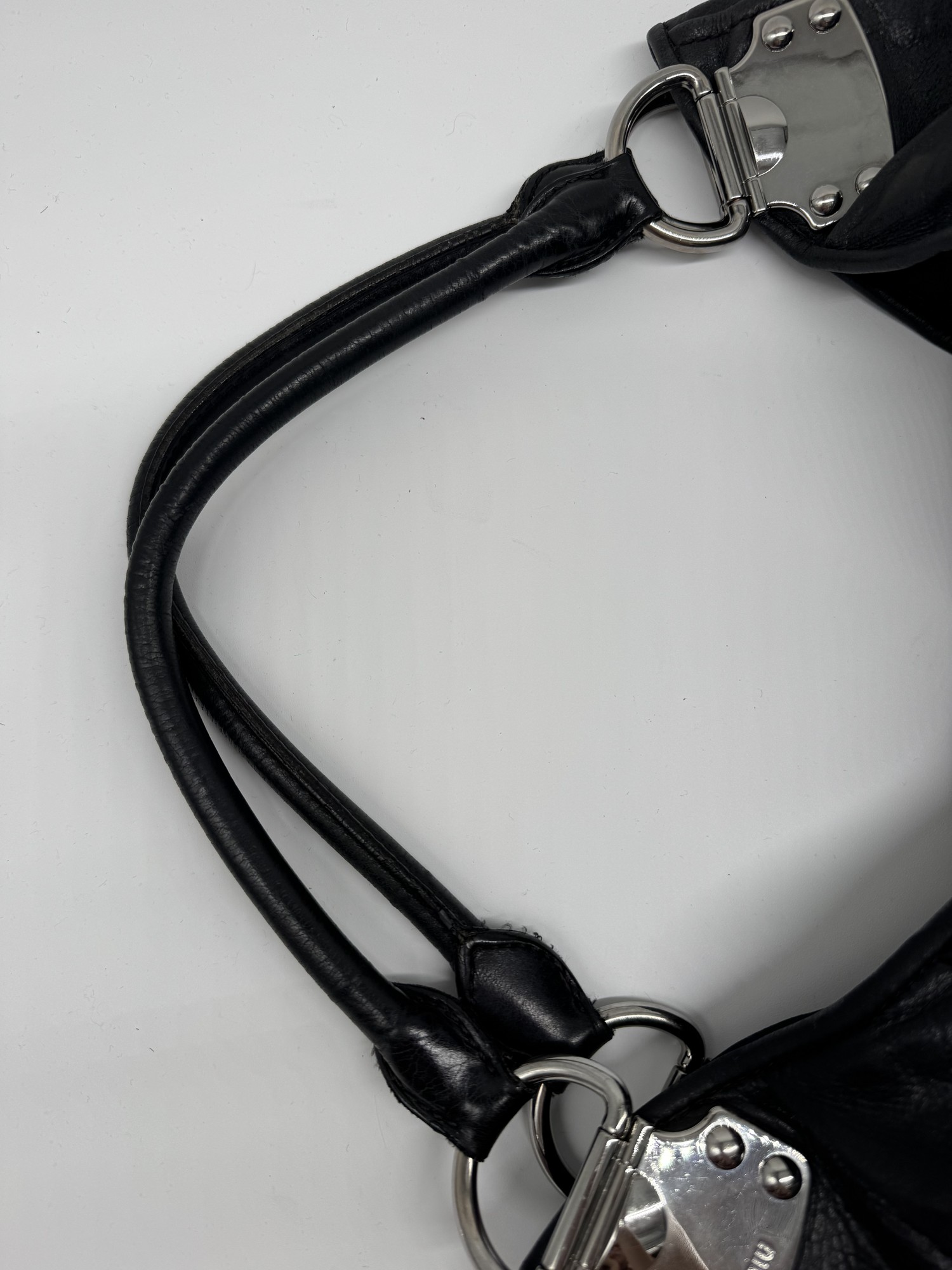 Miu Miu Vitello Black Leather Slouchy Hobo Bag