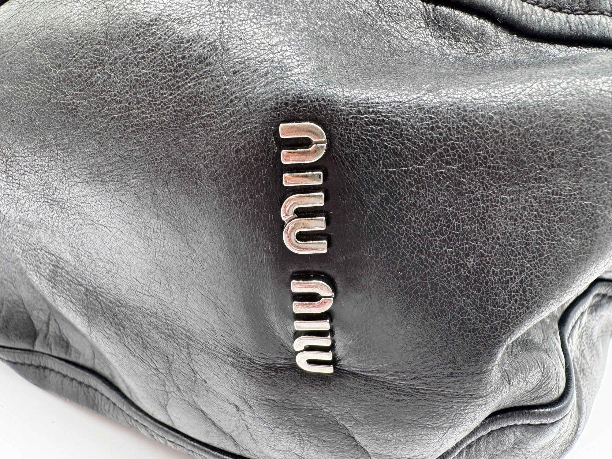Miu Miu Vitello Black Leather Slouchy Hobo Bag