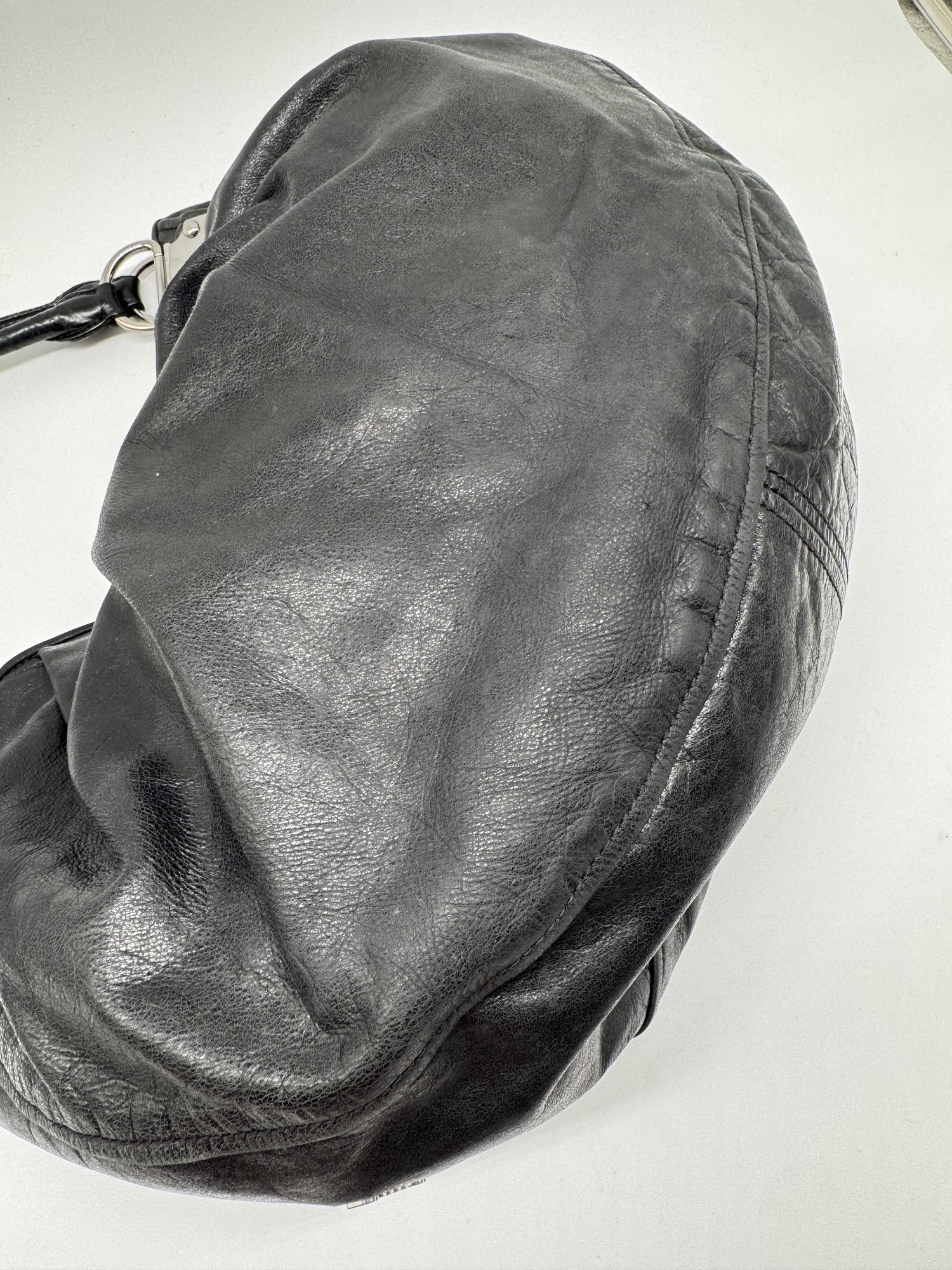 Miu Miu Vitello Black Leather Slouchy Hobo Bag
