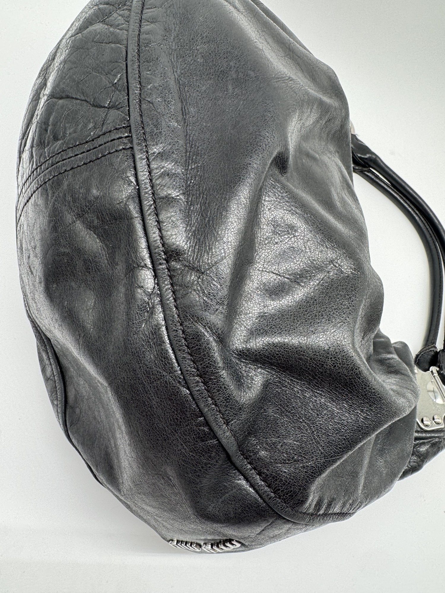 Miu Miu Vitello Black Leather Slouchy Hobo Bag