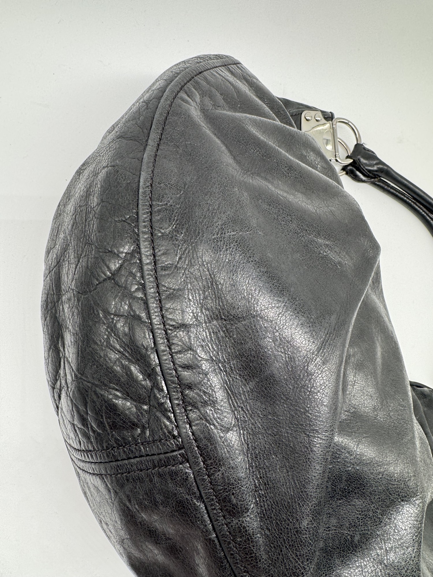 Miu Miu Vitello Black Leather Slouchy Hobo Bag