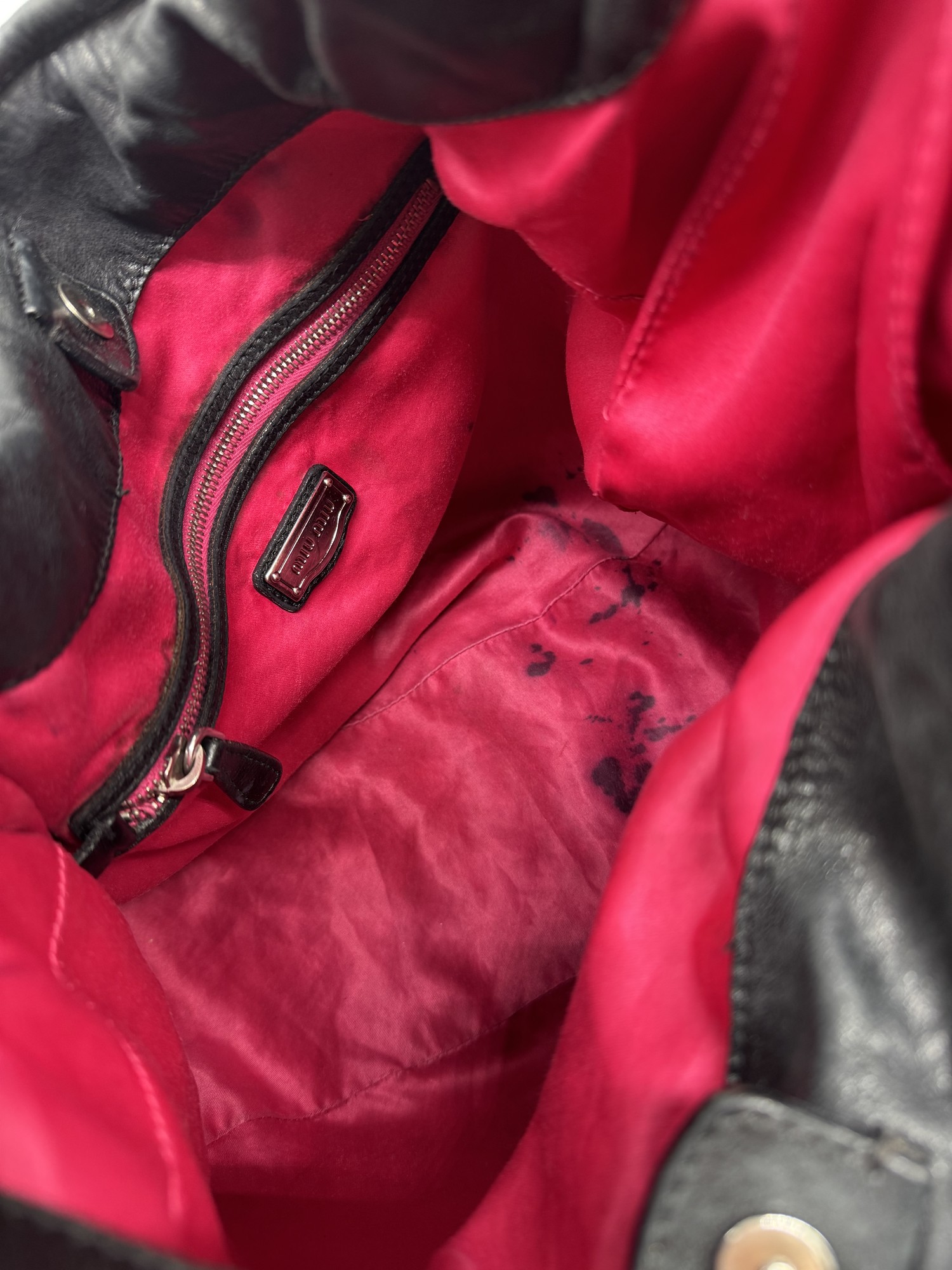 Miu Miu Vitello Black Leather Slouchy Hobo Bag