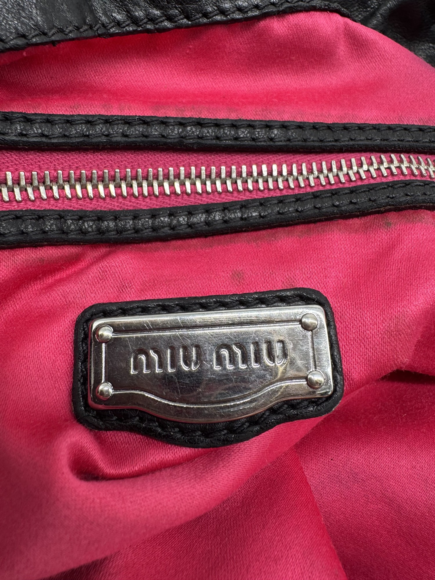 Miu Miu Vitello Black Leather Slouchy Hobo Bag