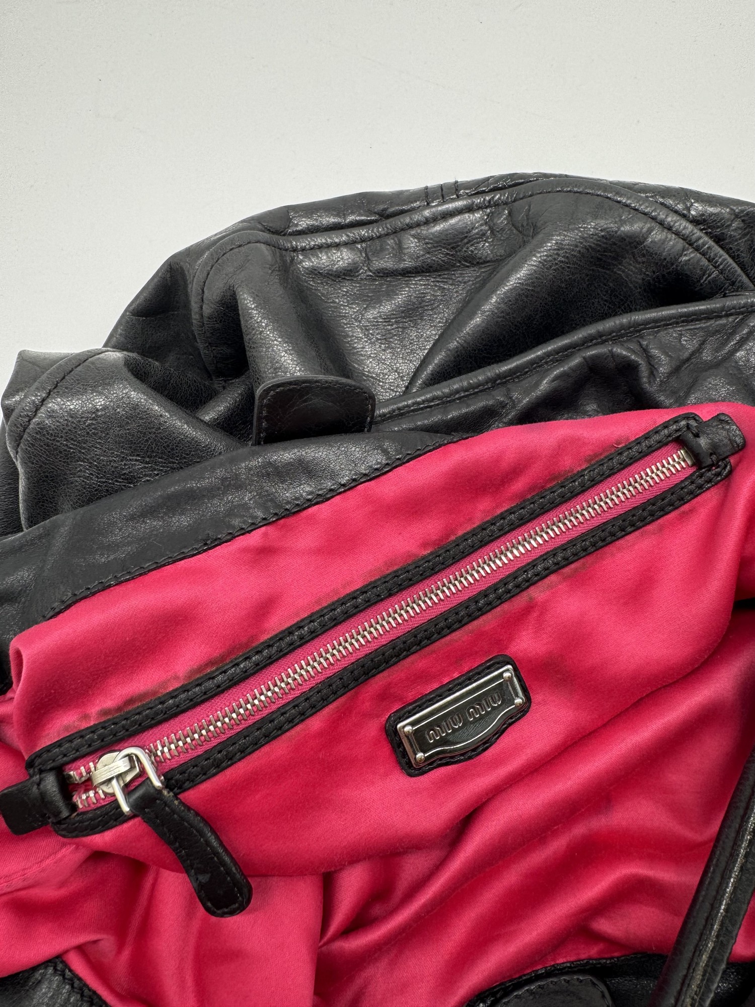 Miu Miu Vitello Black Leather Slouchy Hobo Bag