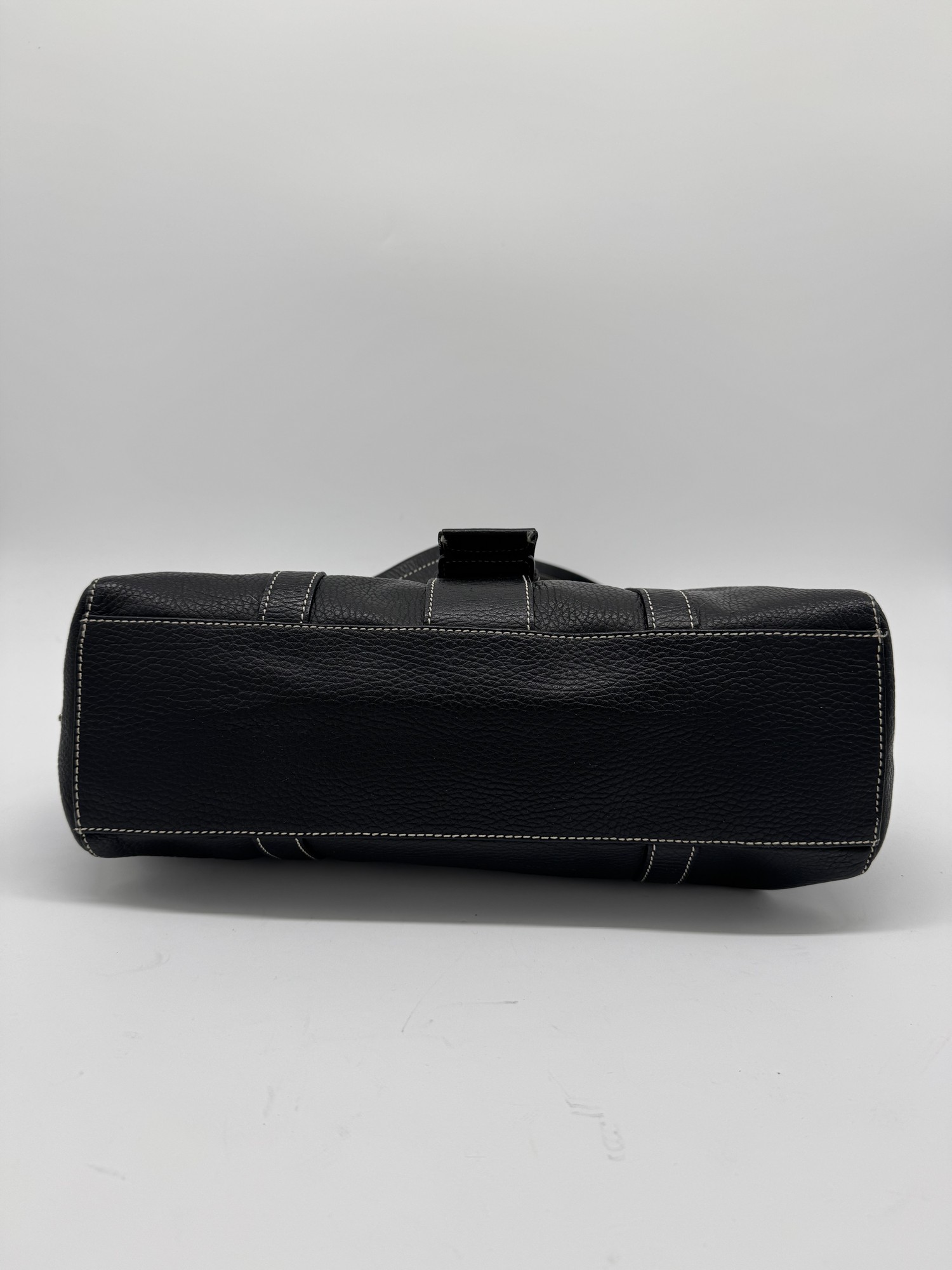Prada Black Cervo Leather Buckle Grommet Shoulder Bag