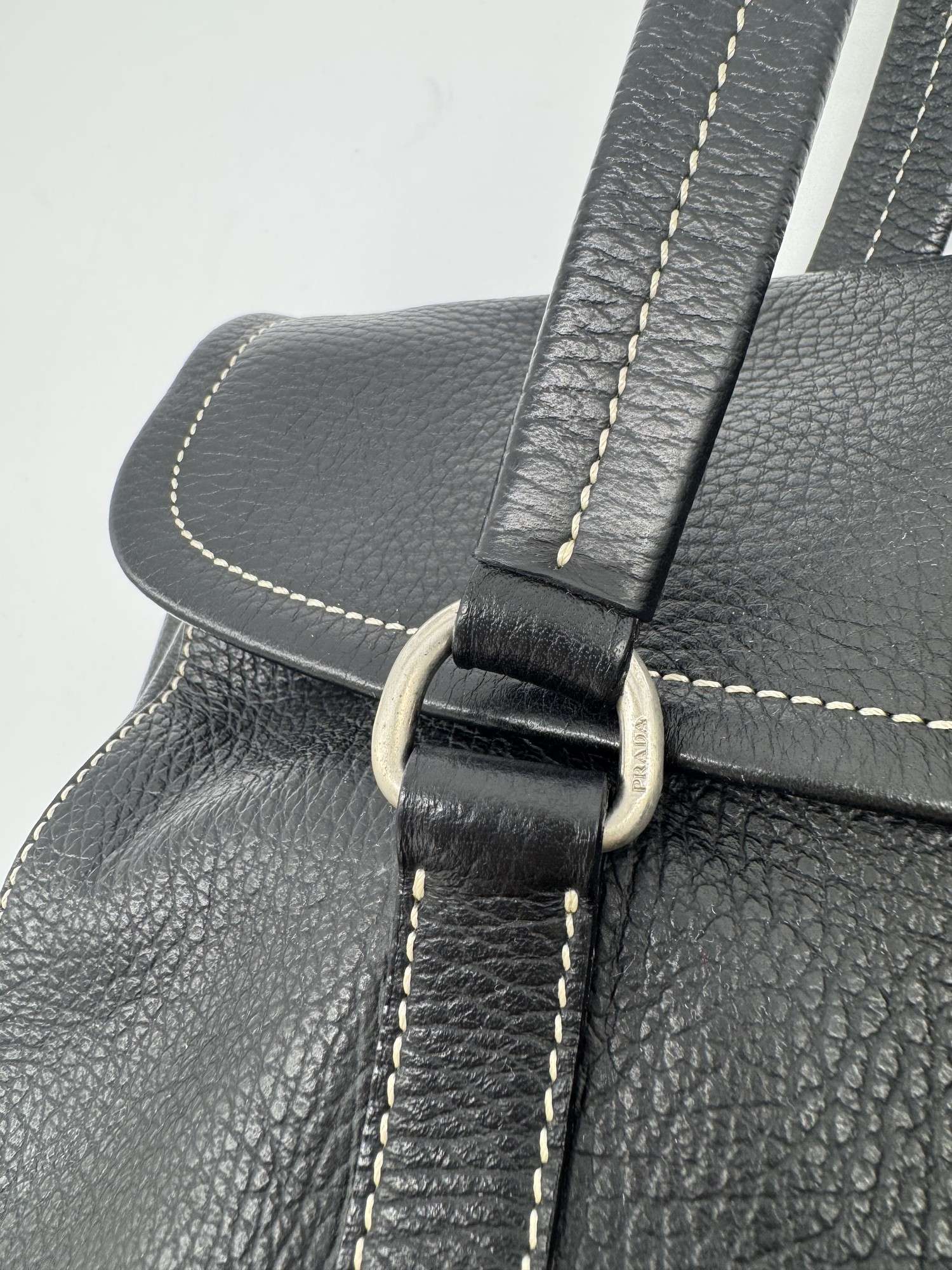 Prada Black Cervo Leather Buckle Grommet Shoulder Bag