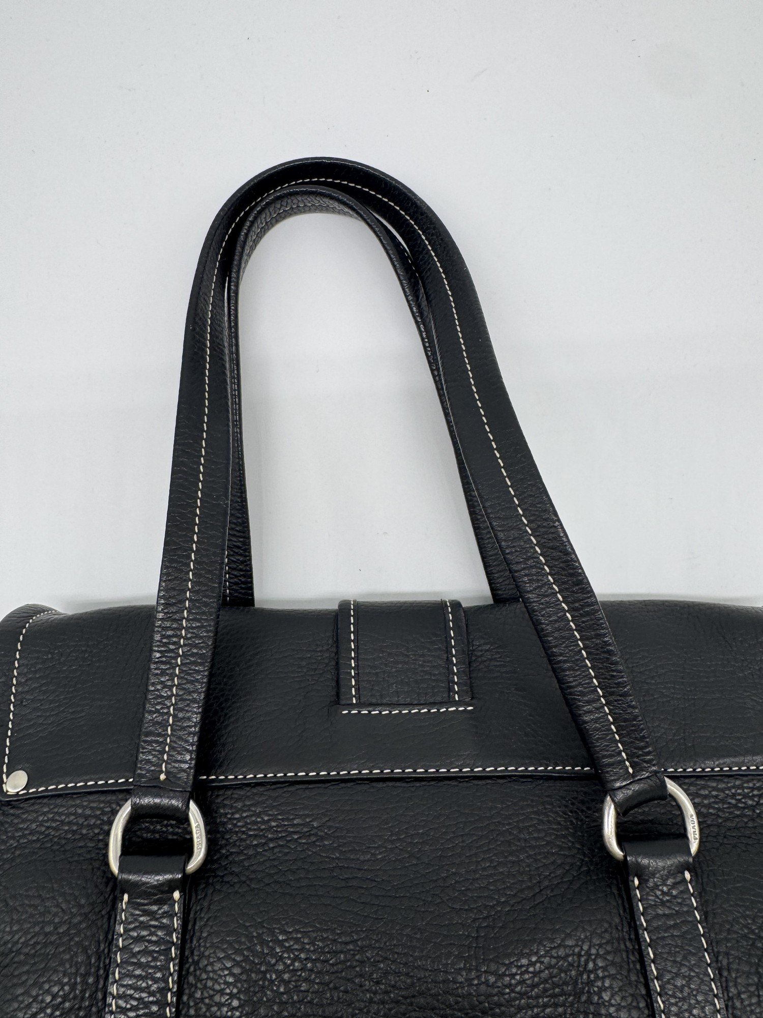 Prada Black Cervo Leather Buckle Grommet Shoulder Bag