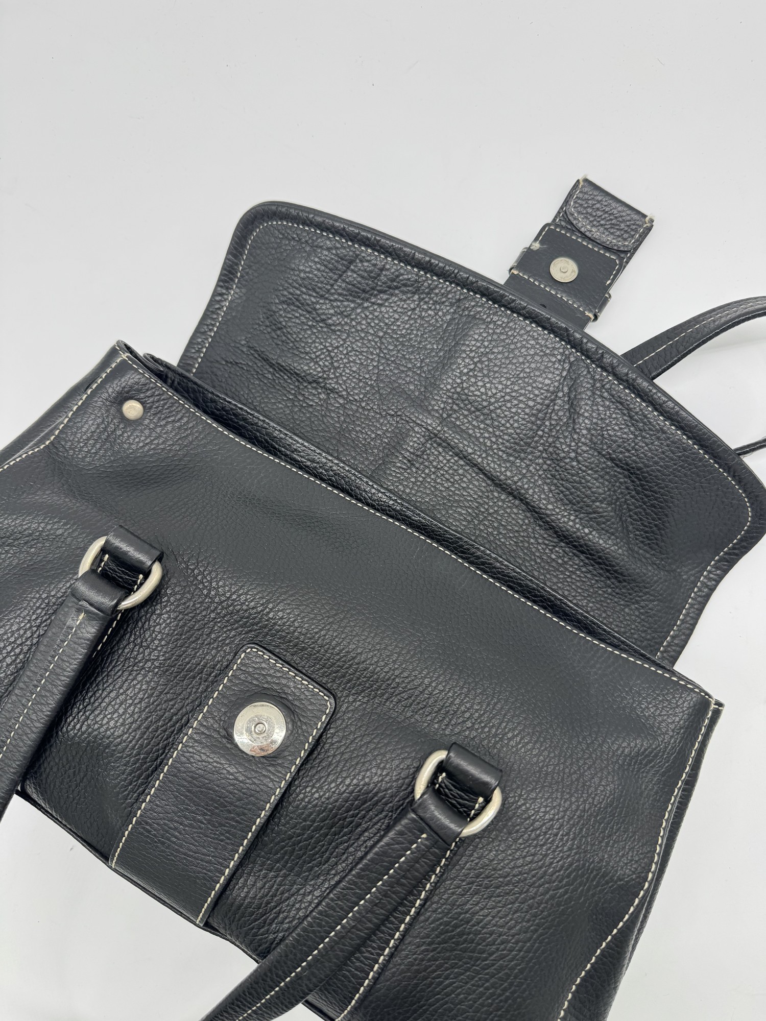 Prada Black Cervo Leather Buckle Grommet Shoulder Bag