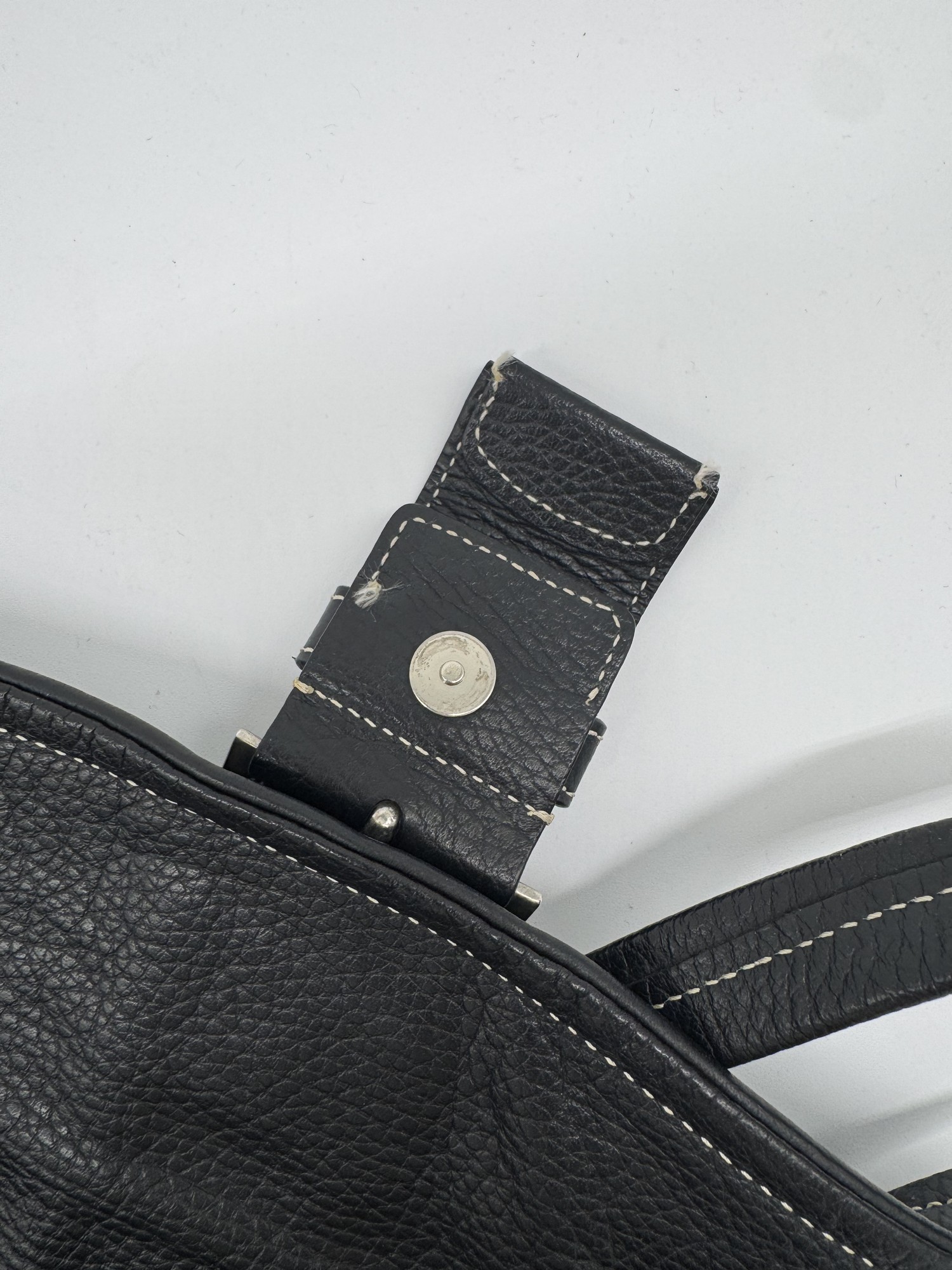 Prada Black Cervo Leather Buckle Grommet Shoulder Bag