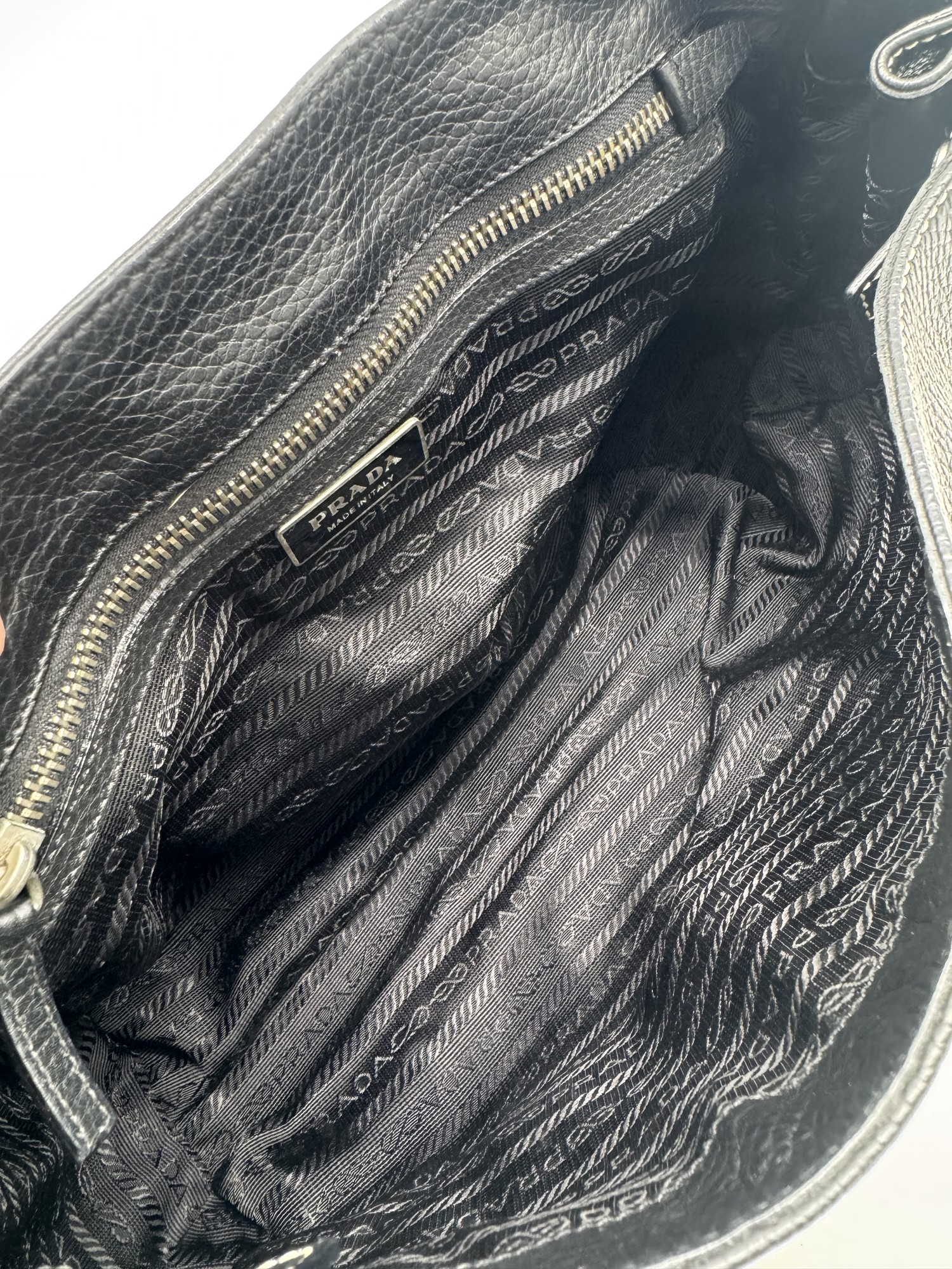 Prada Black Cervo Leather Buckle Grommet Shoulder Bag
