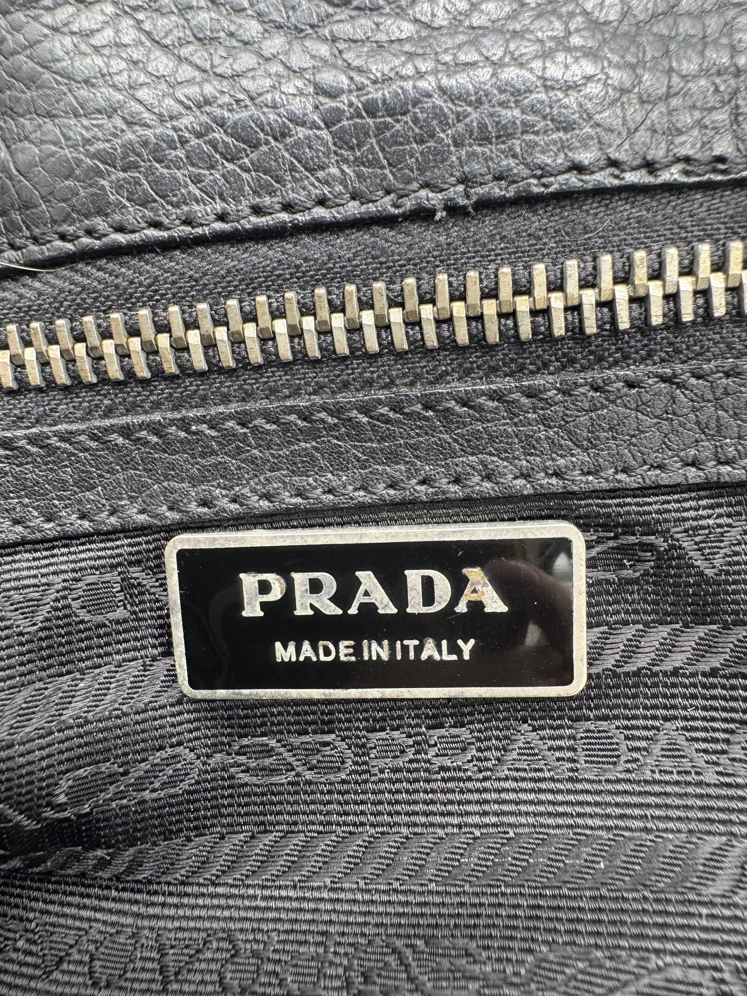 Prada Black Cervo Leather Buckle Grommet Shoulder Bag