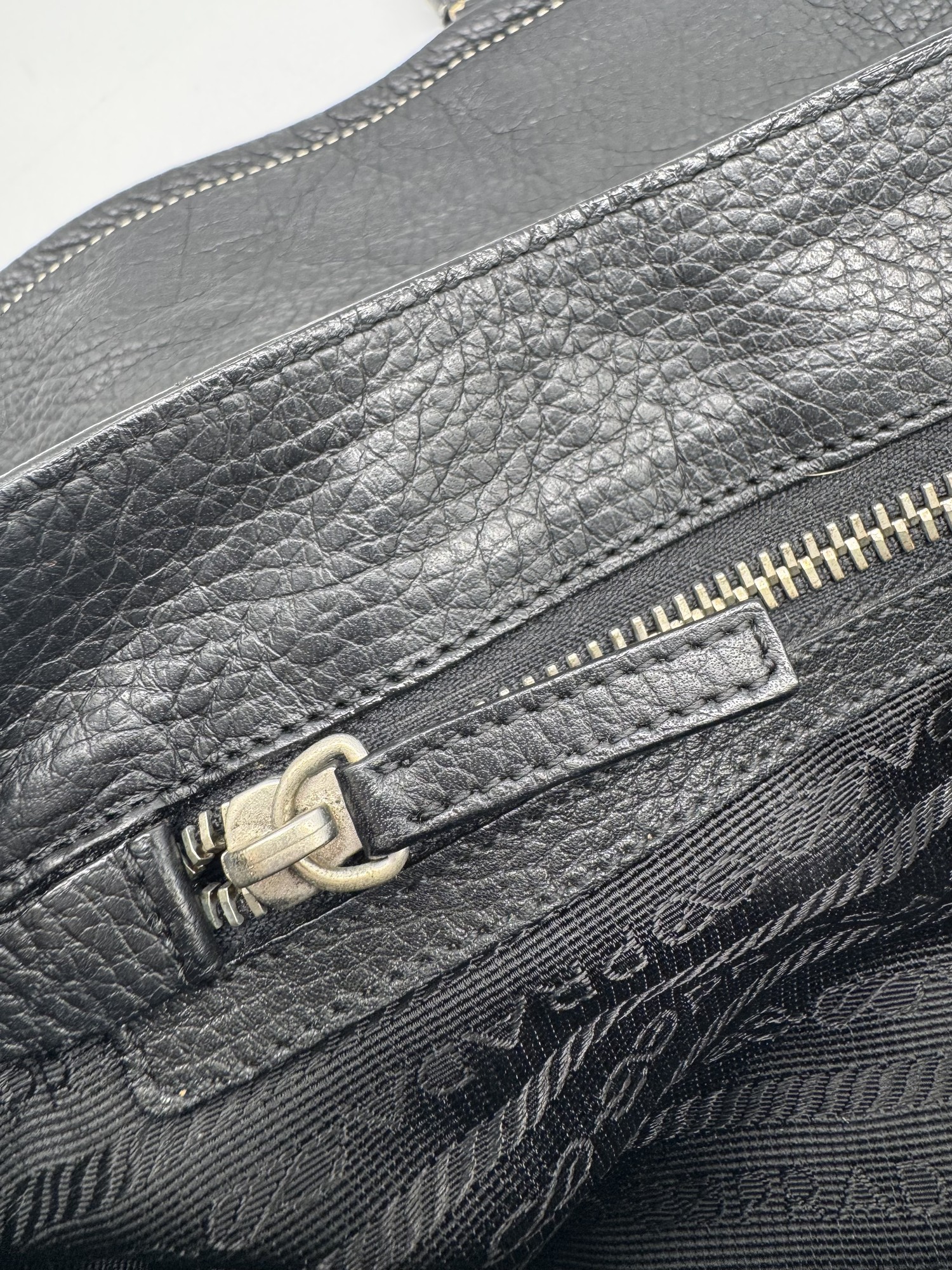 Prada Black Cervo Leather Buckle Grommet Shoulder Bag