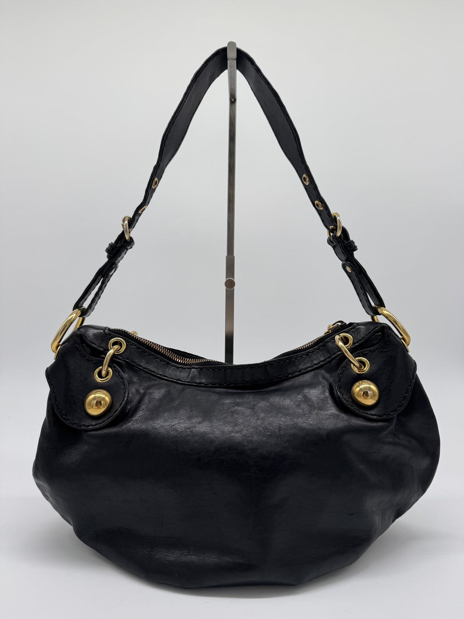 Gucci Babouska Black Leather Heart Hobo Shoulder Bag