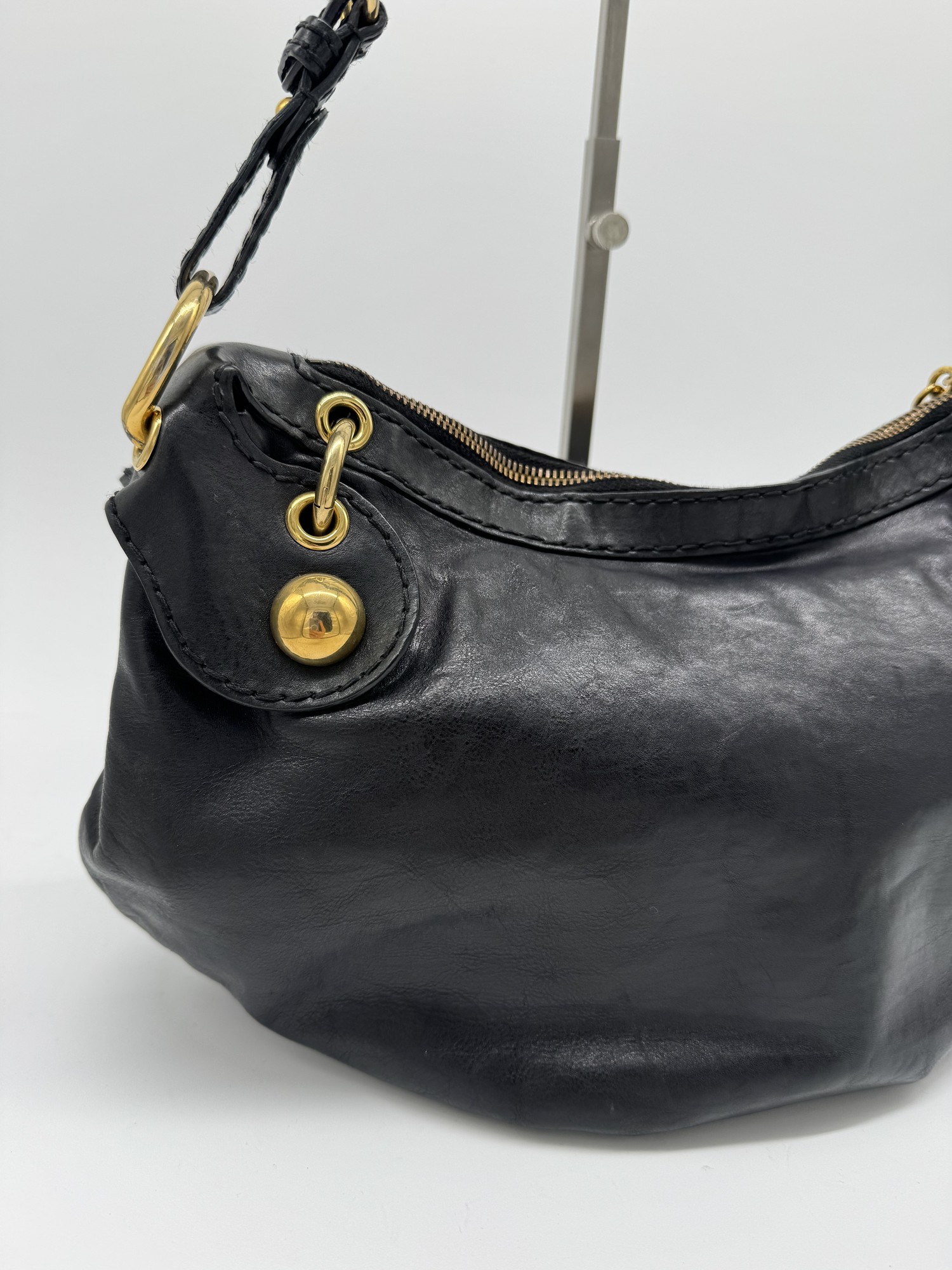 Gucci Babouska Black Leather Heart Hobo Shoulder Bag
