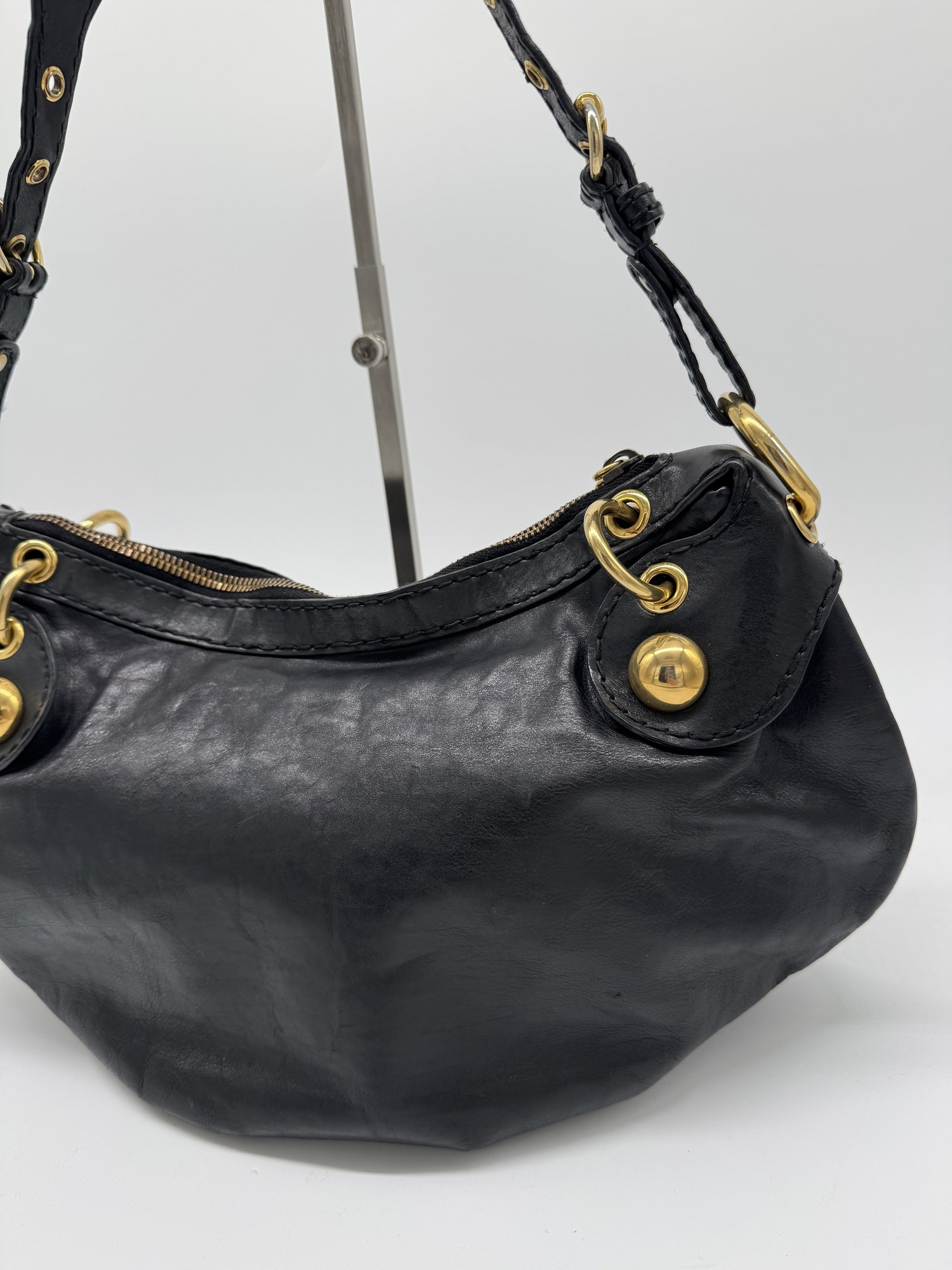Gucci Babouska Black Leather Heart Hobo Shoulder Bag