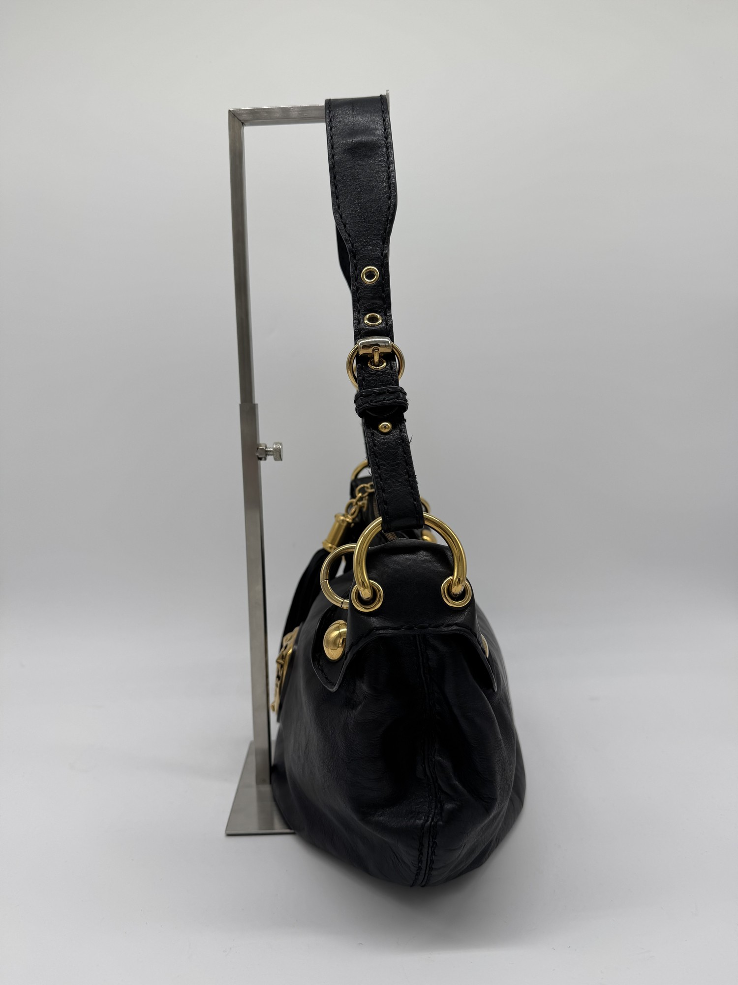 Gucci Babouska Black Leather Heart Hobo Shoulder Bag