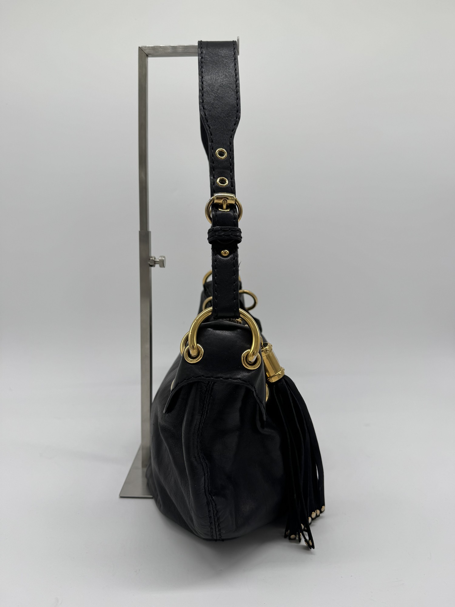 Gucci Babouska Black Leather Heart Hobo Shoulder Bag