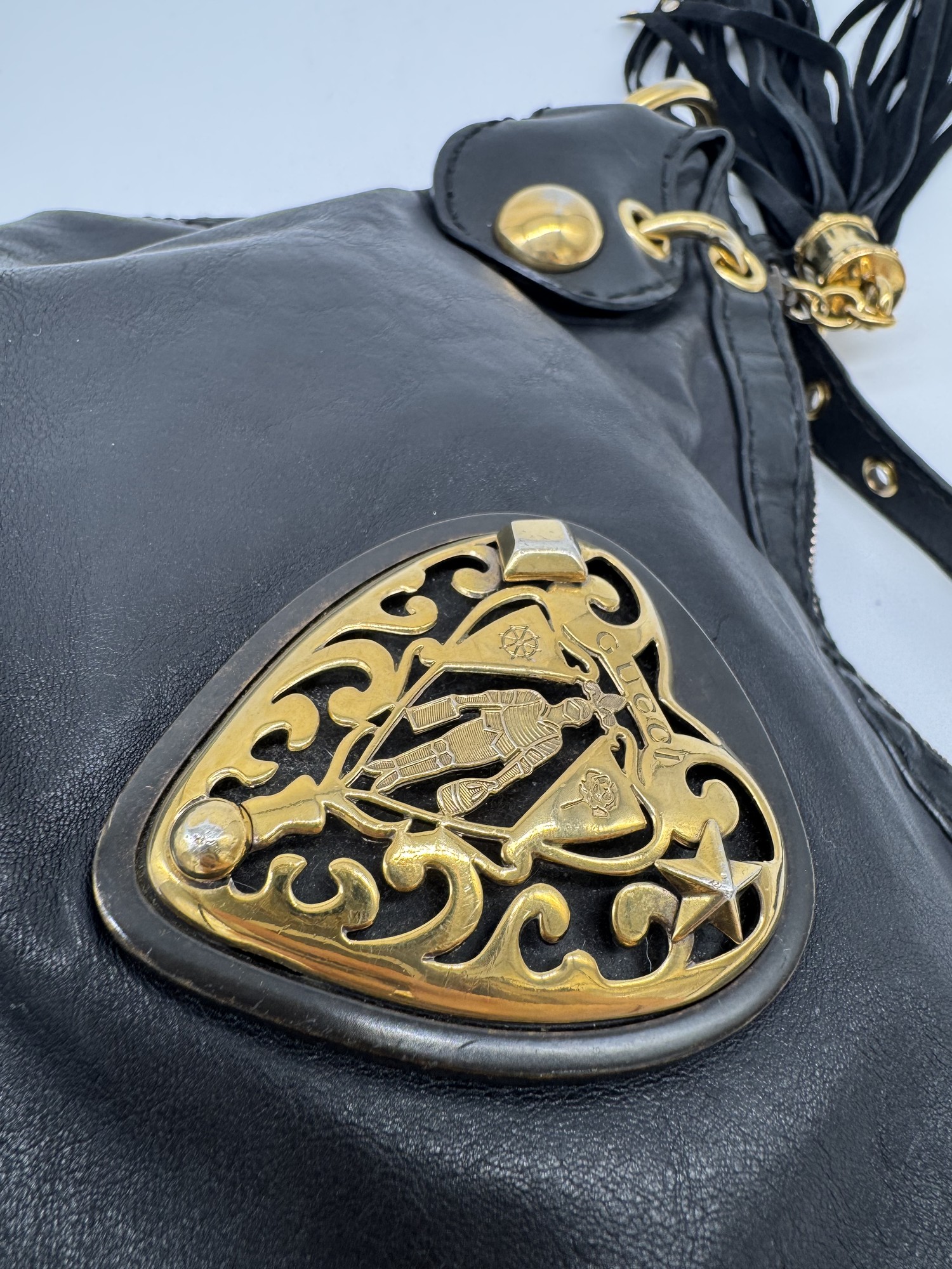 Gucci Babouska Black Leather Heart Hobo Shoulder Bag