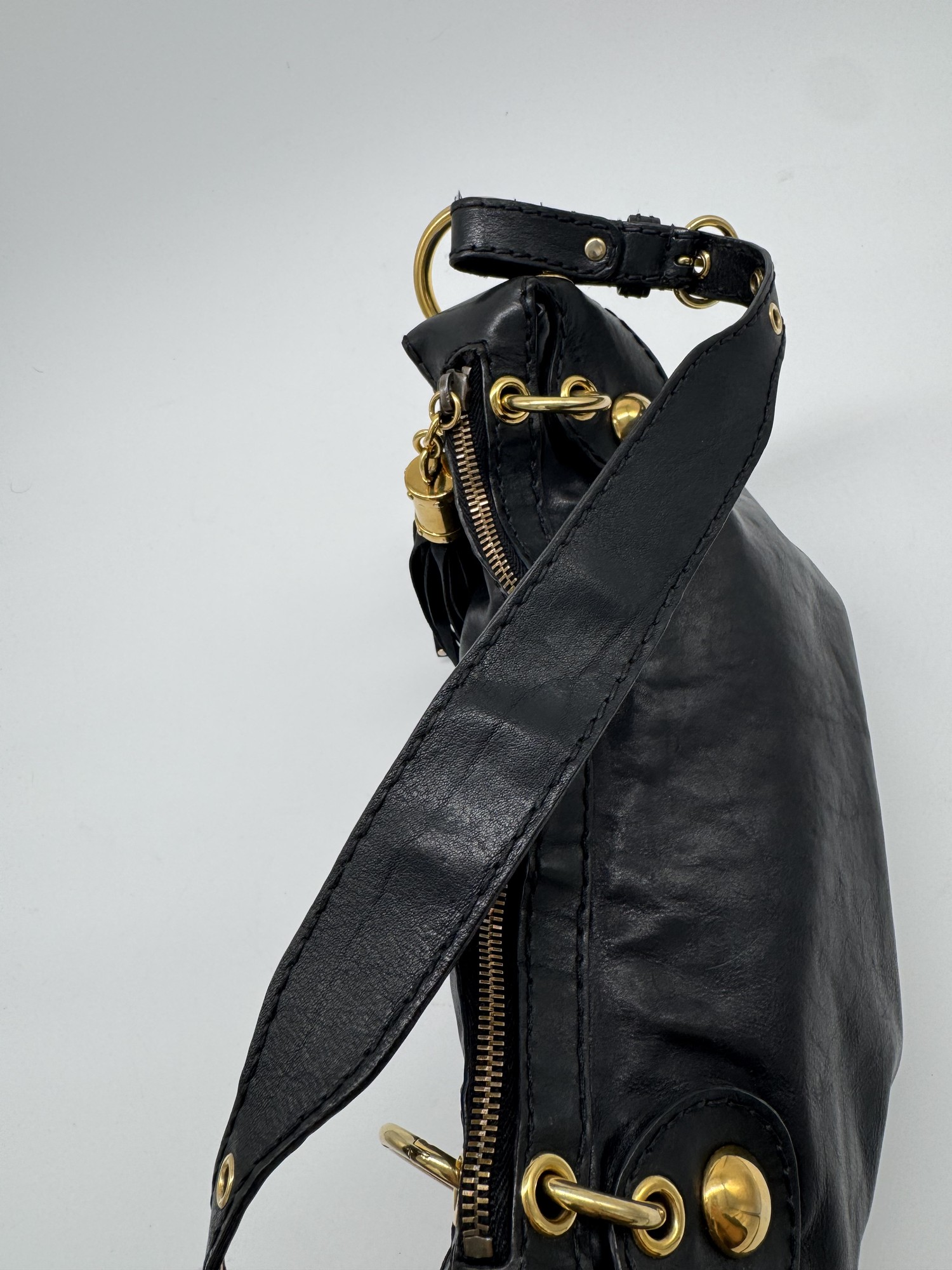 Gucci Babouska Black Leather Heart Hobo Shoulder Bag
