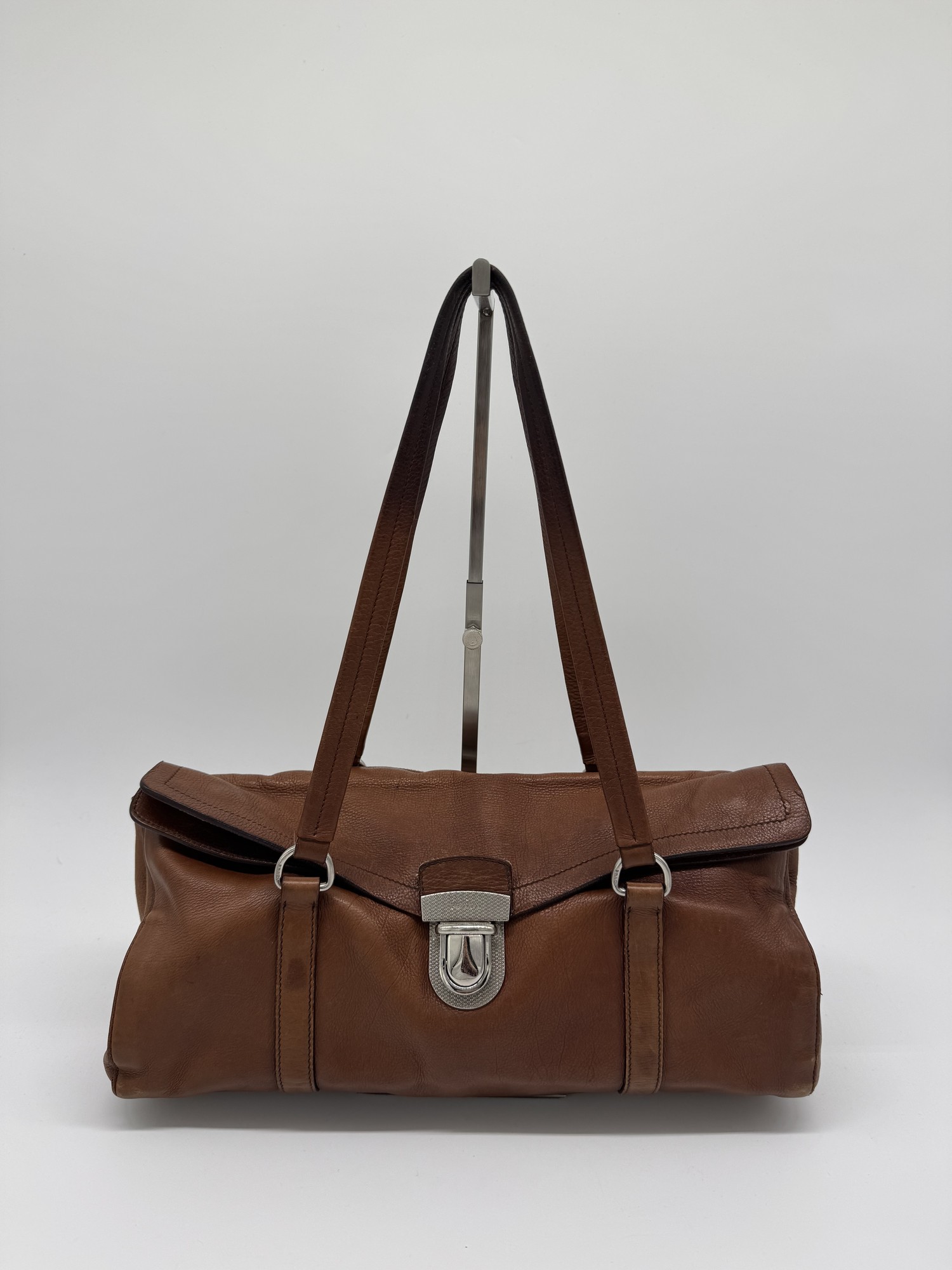 Prada Buffalo Easy Tobacco Brown Leather Shoulder Bag