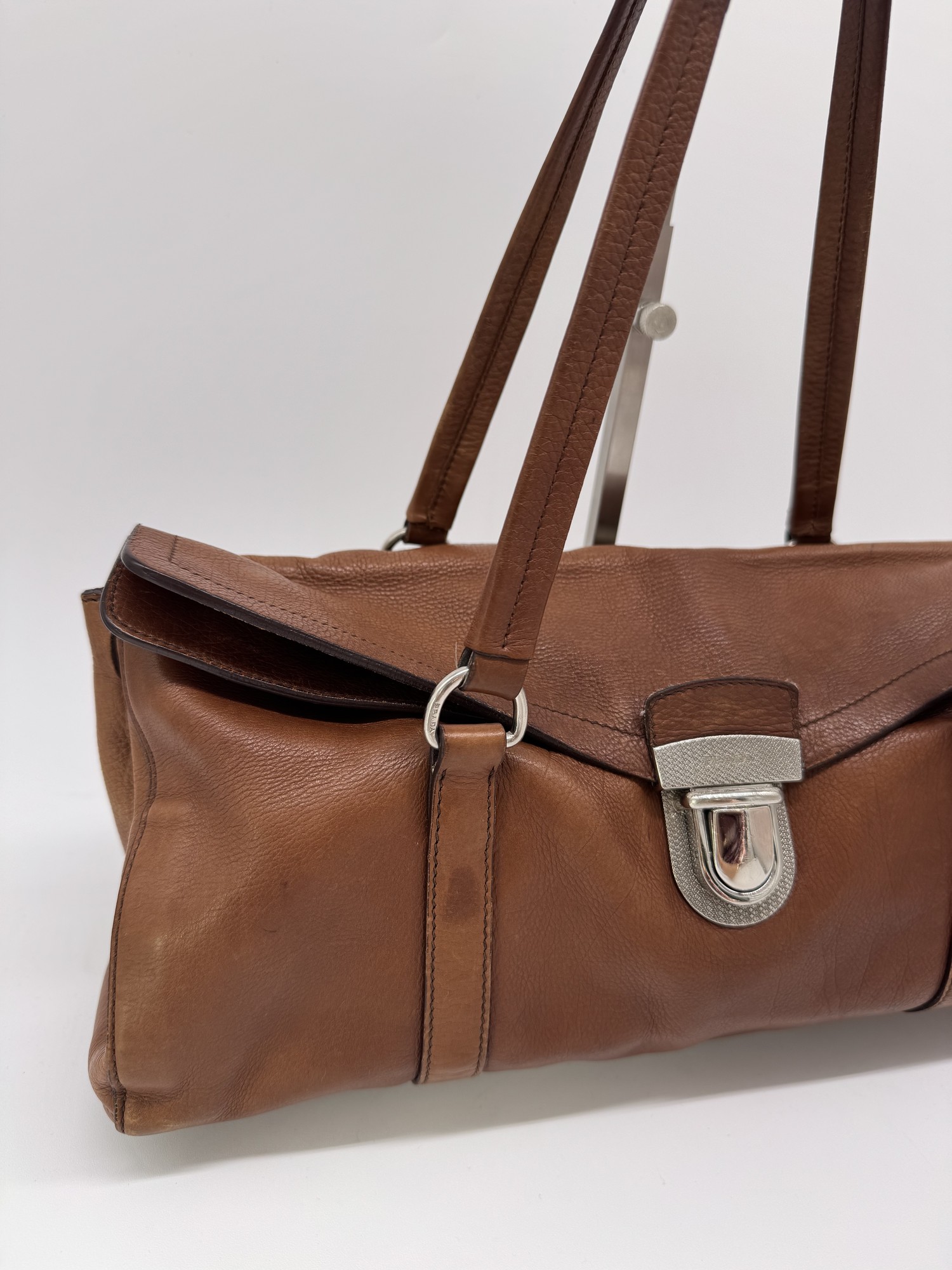 Prada Buffalo Easy Tobacco Brown Leather Shoulder Bag
