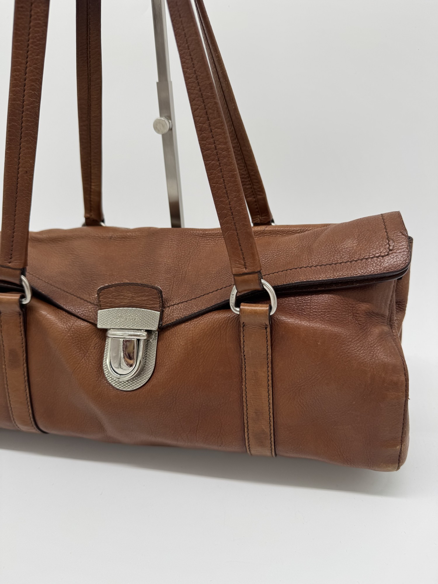 Prada Buffalo Easy Tobacco Brown Leather Shoulder Bag