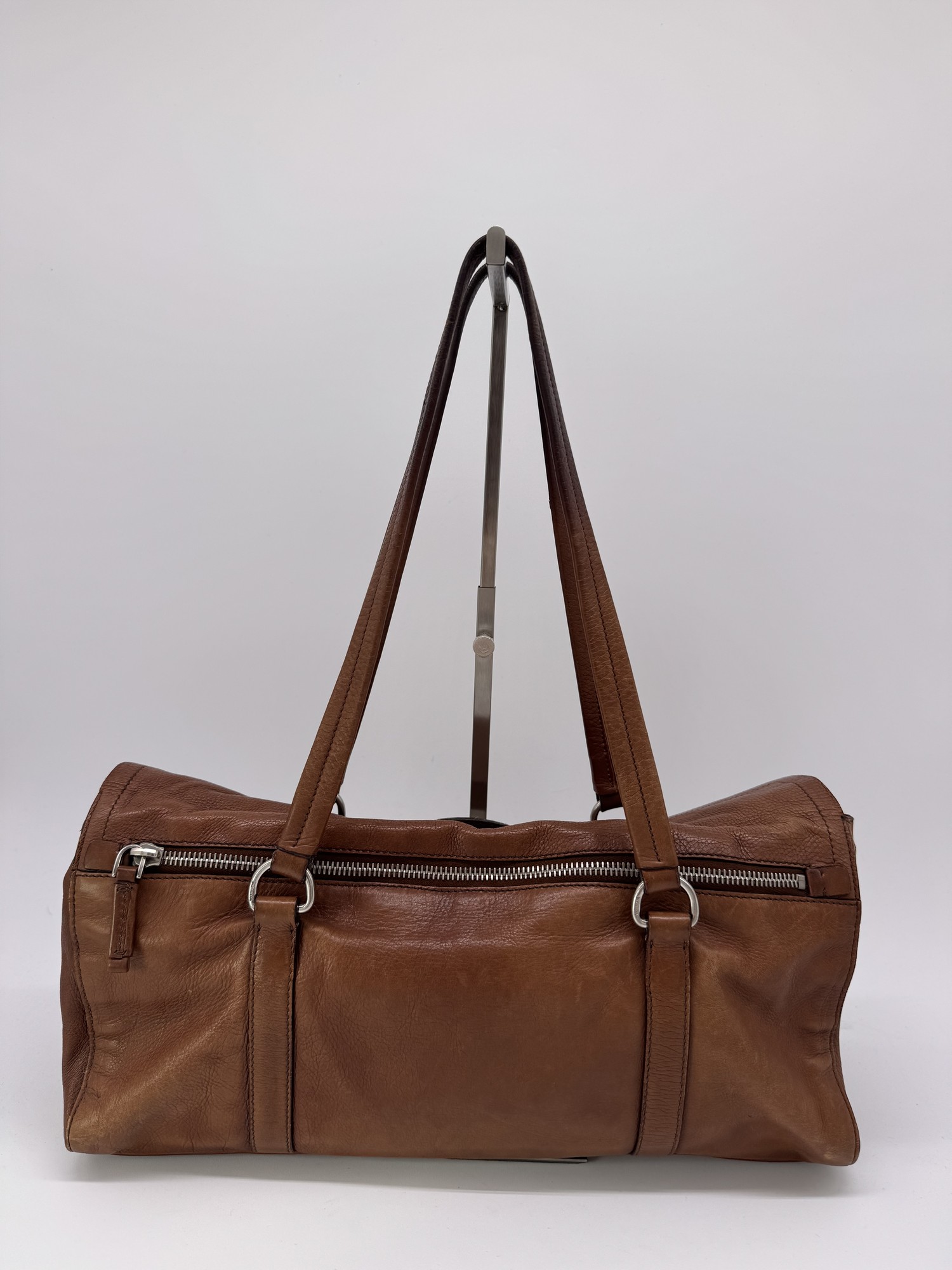 Prada Buffalo Easy Tobacco Brown Leather Shoulder Bag