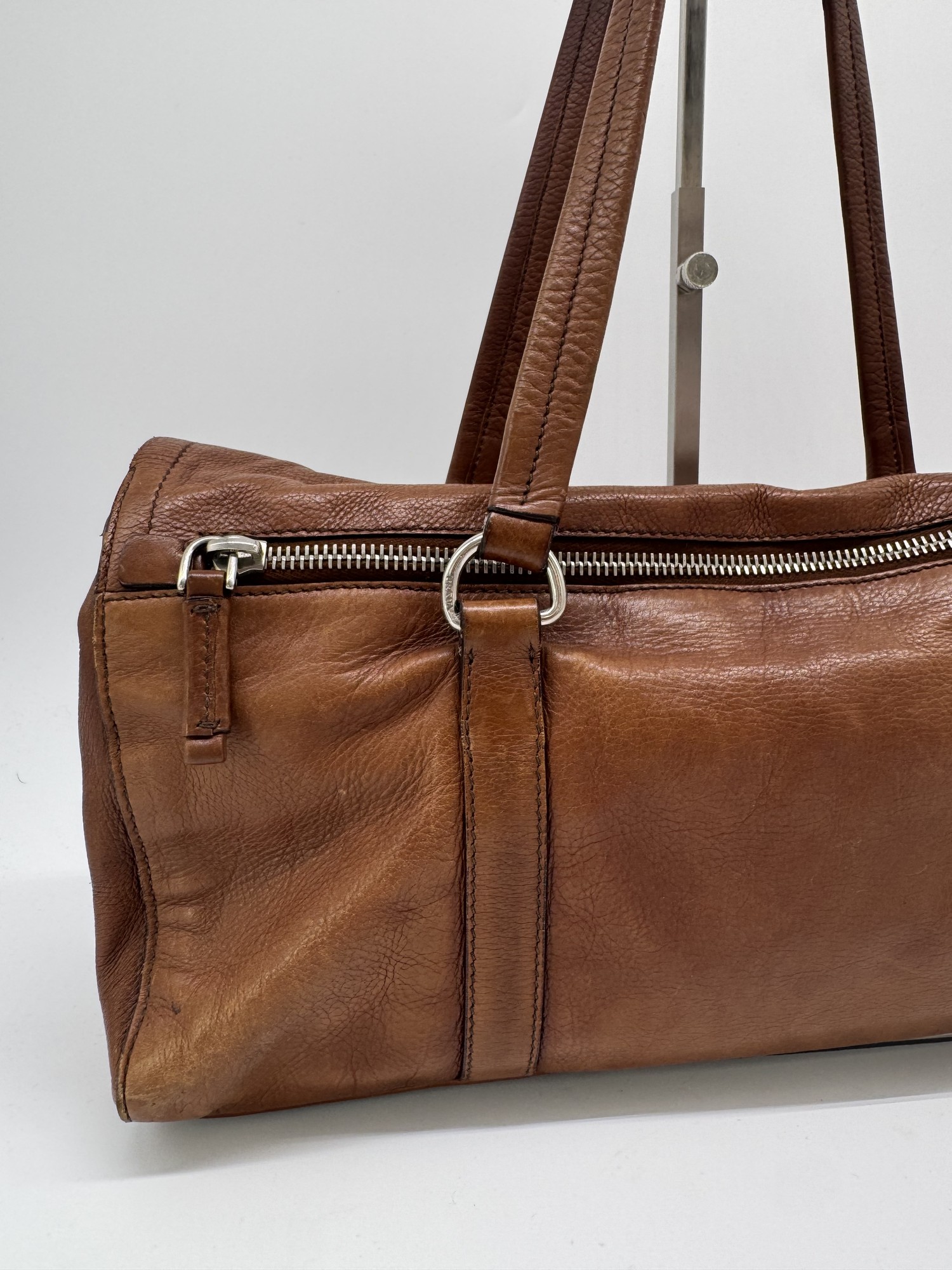 Prada Buffalo Easy Tobacco Brown Leather Shoulder Bag