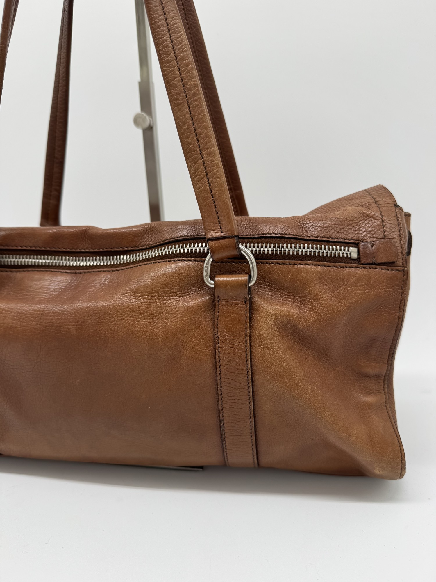 Prada Buffalo Easy Tobacco Brown Leather Shoulder Bag
