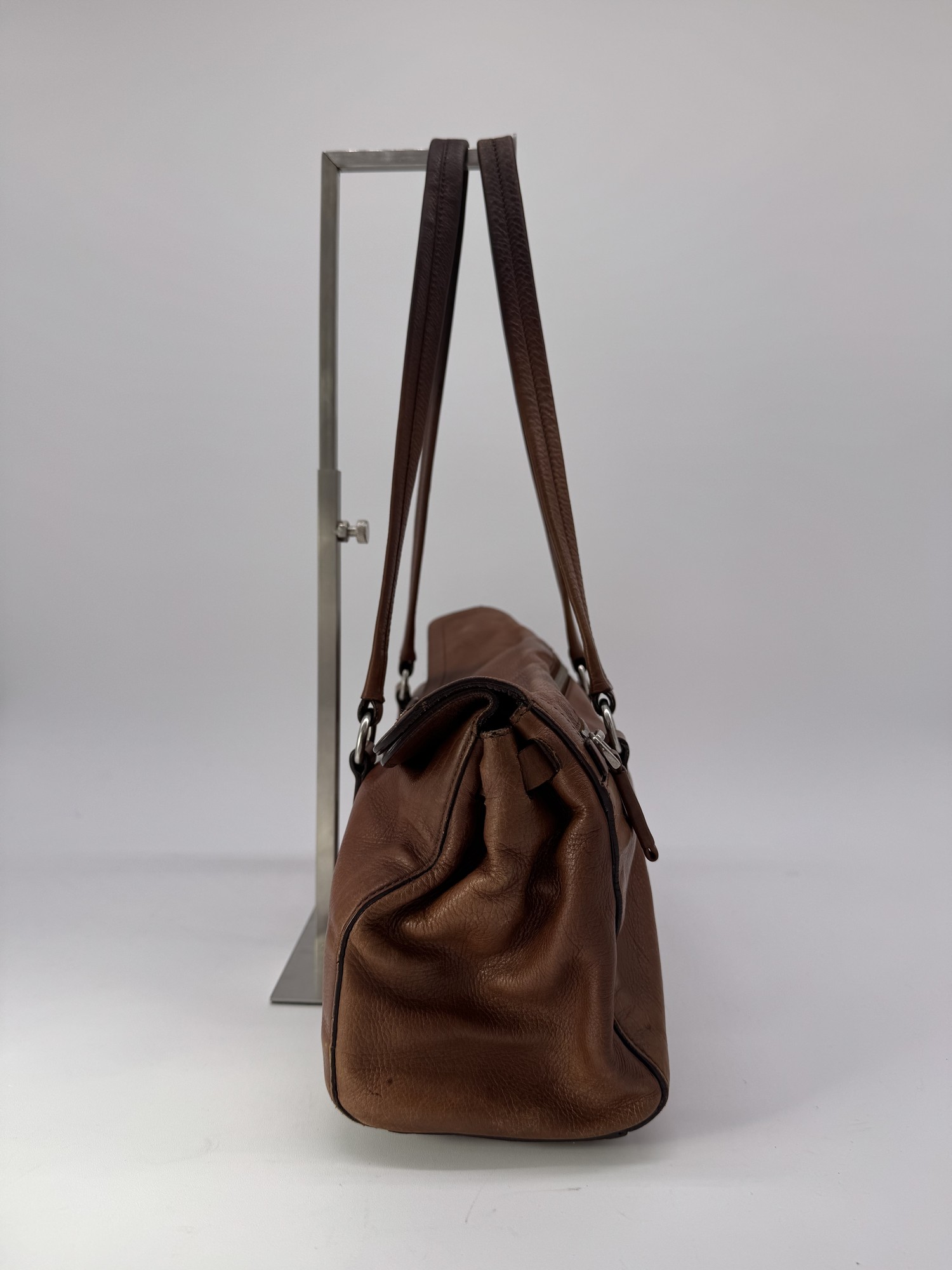 Prada Buffalo Easy Tobacco Brown Leather Shoulder Bag