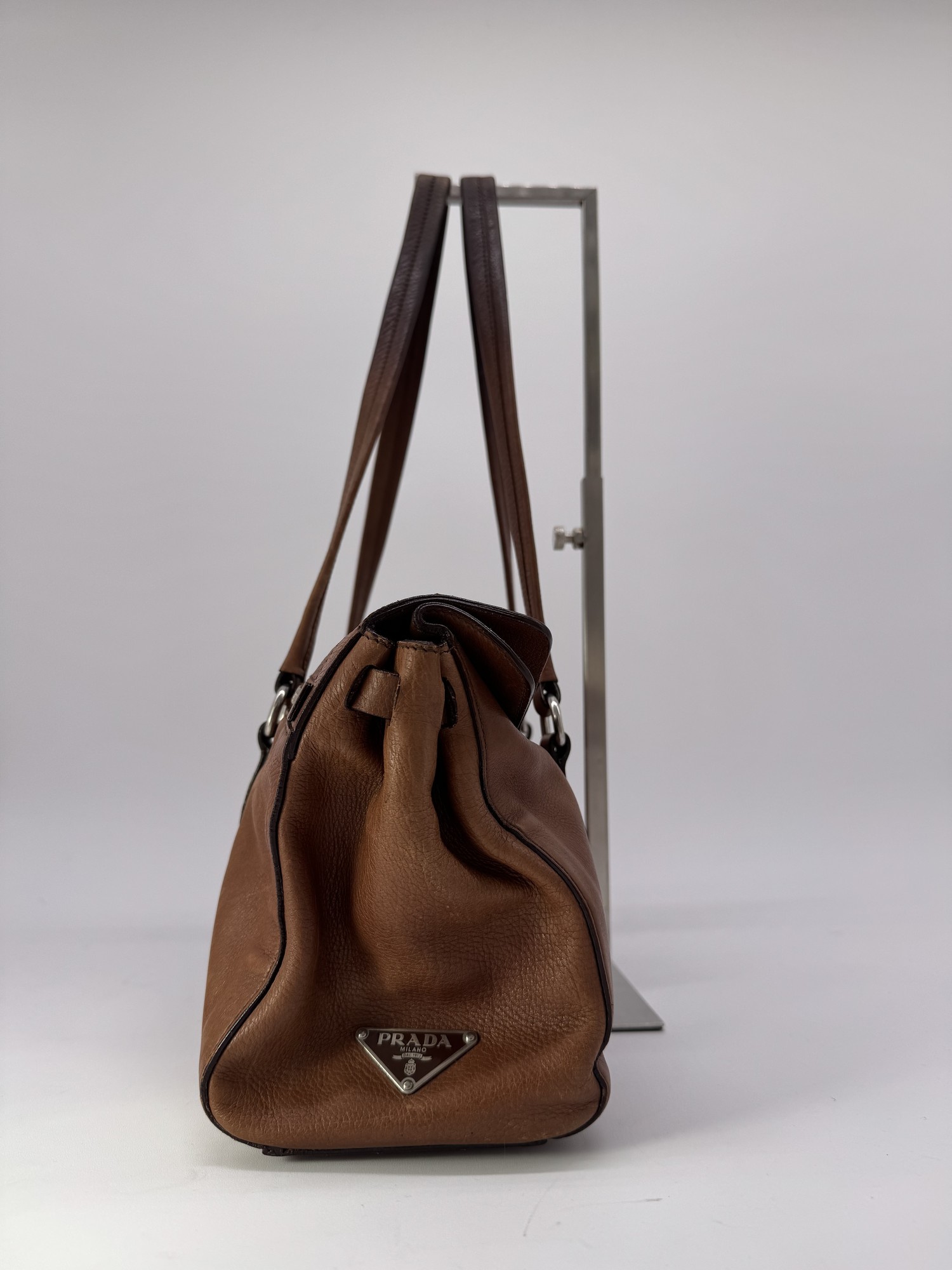 Prada Buffalo Easy Tobacco Brown Leather Shoulder Bag
