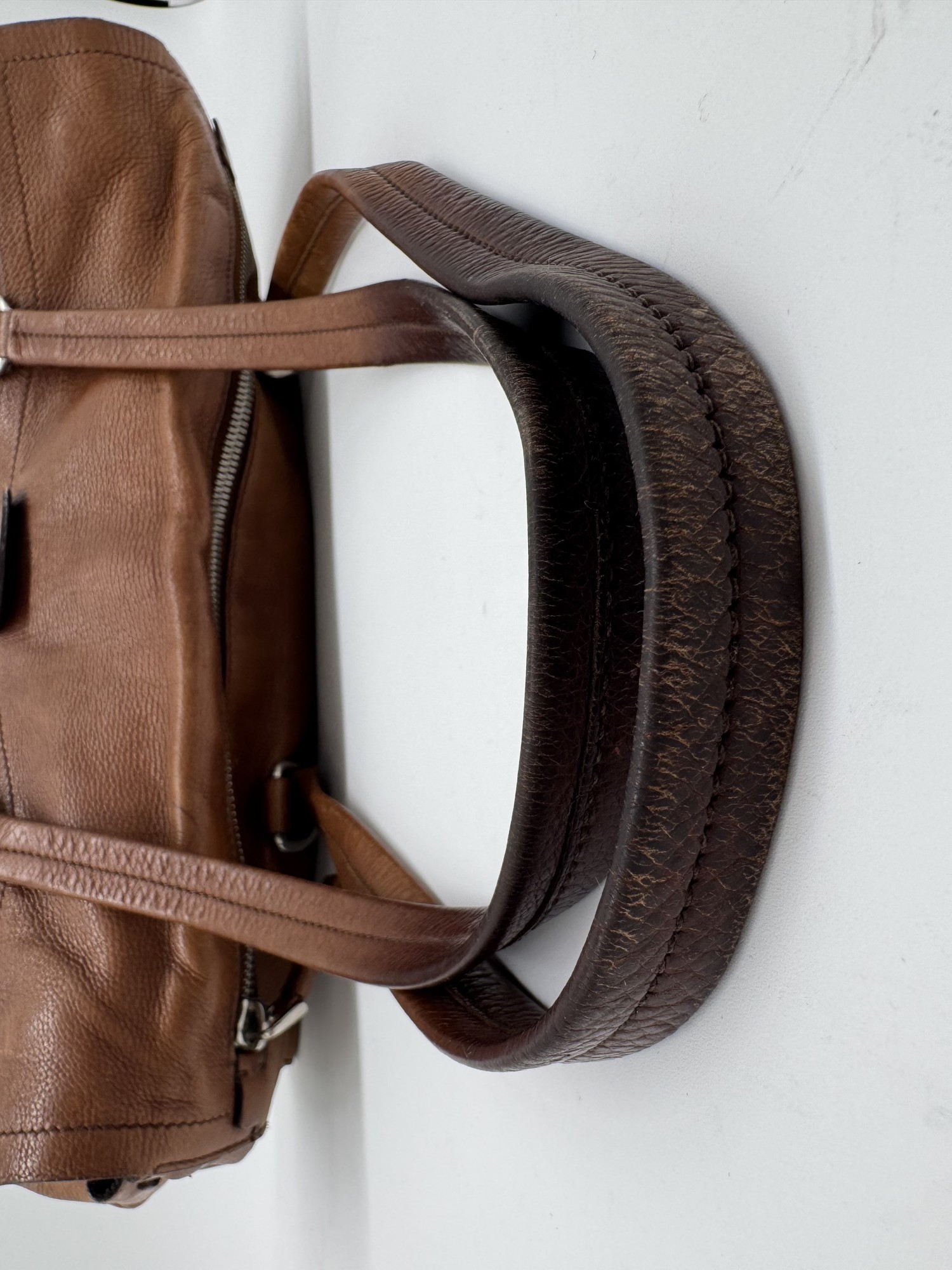 Prada Buffalo Easy Tobacco Brown Leather Shoulder Bag