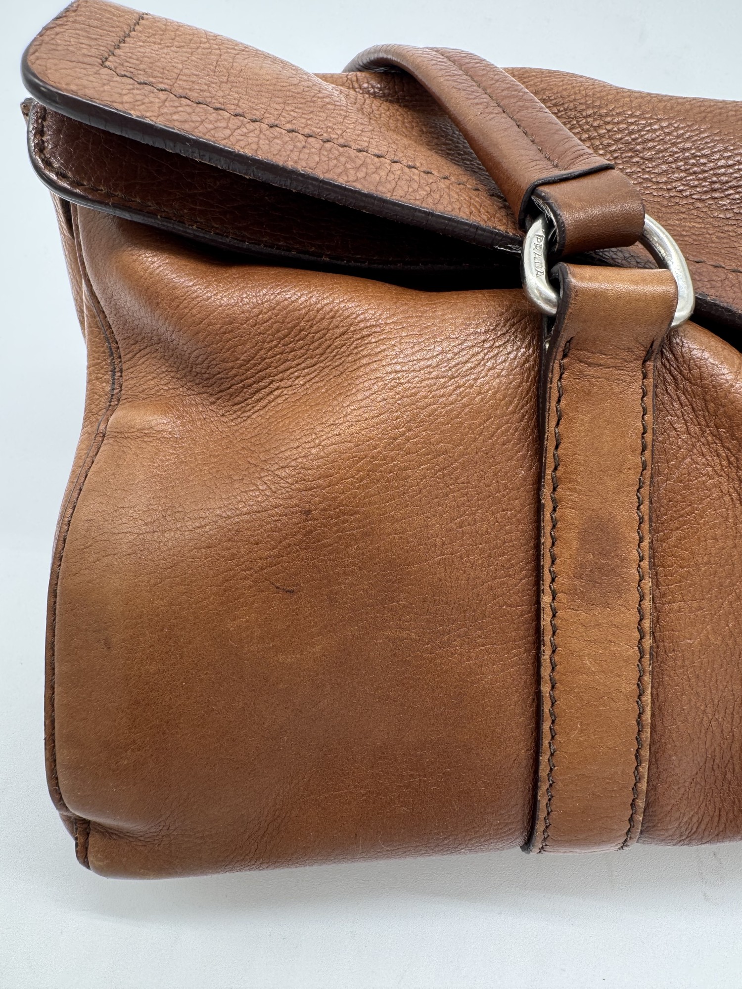 Prada Buffalo Easy Tobacco Brown Leather Shoulder Bag