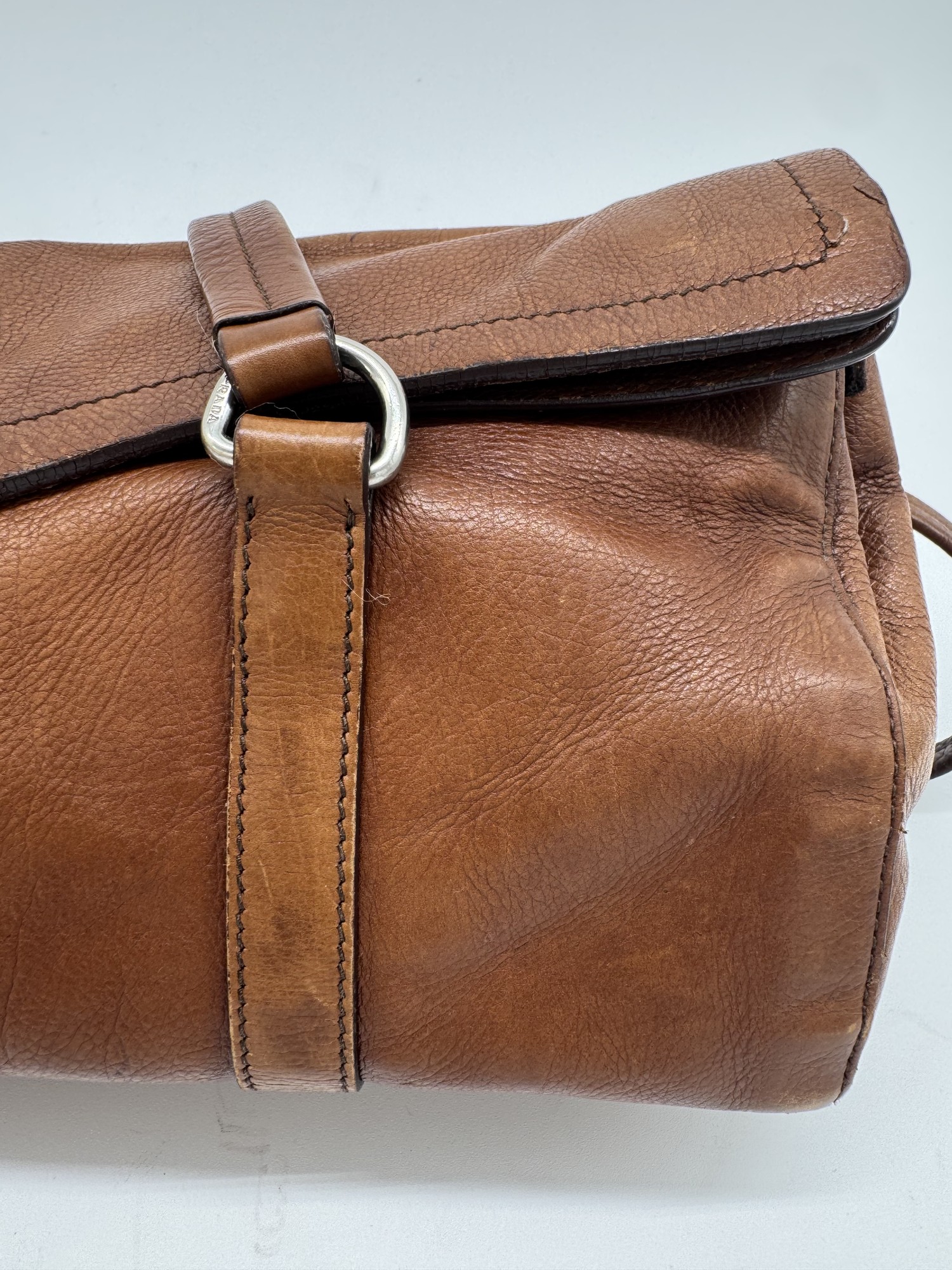 Prada Buffalo Easy Tobacco Brown Leather Shoulder Bag