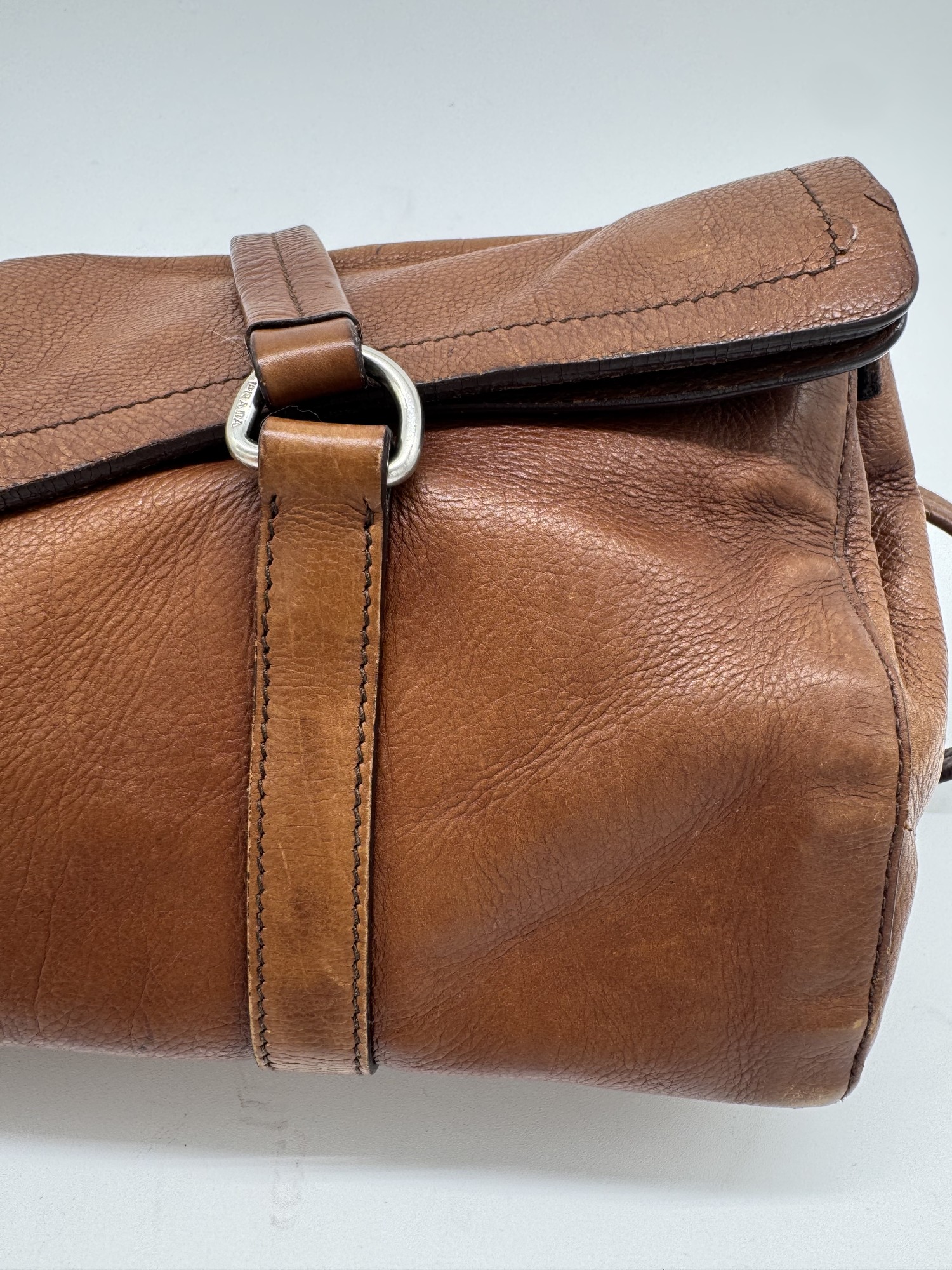 Prada Buffalo Easy Tobacco Brown Leather Shoulder Bag