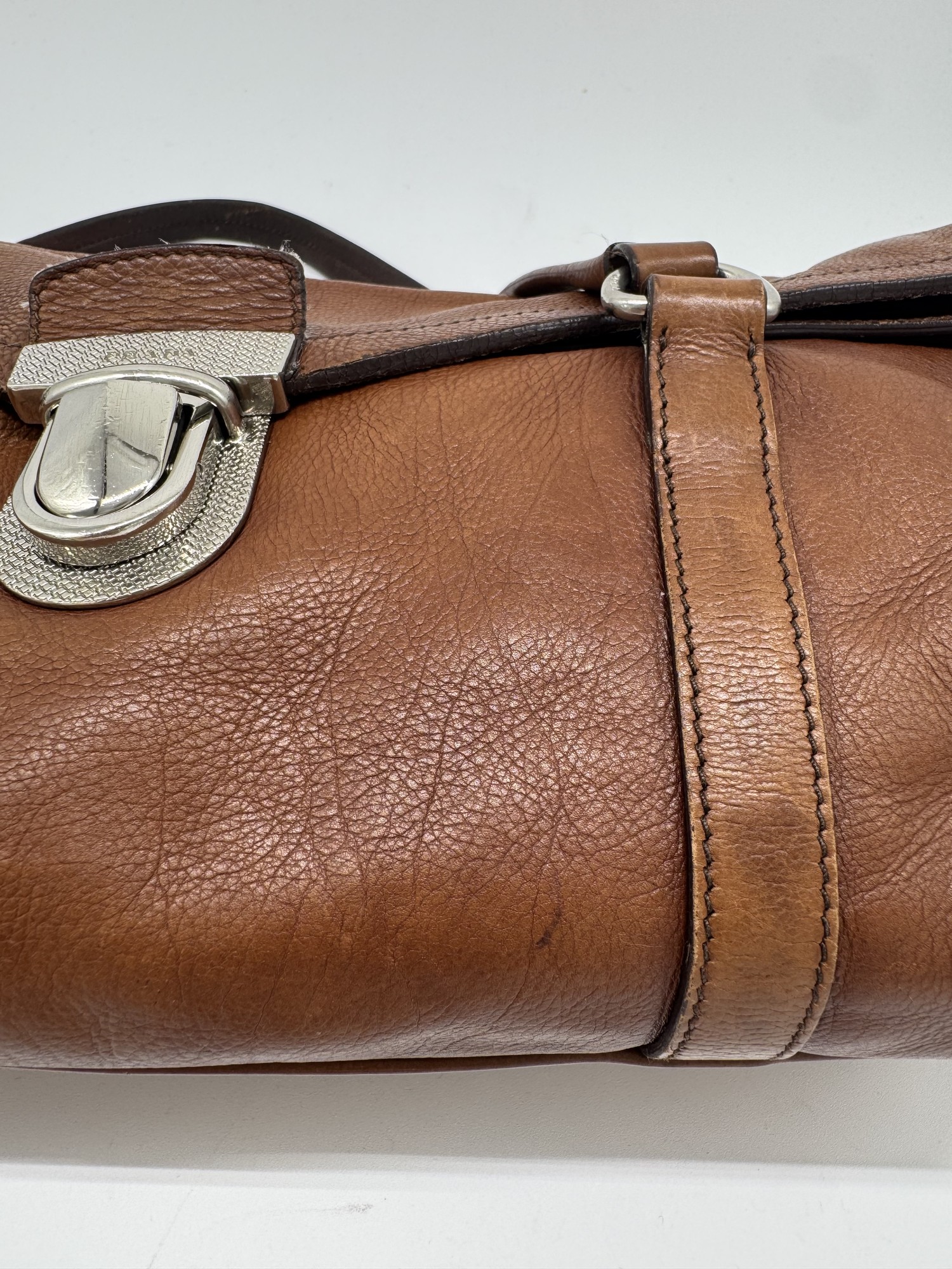 Prada Buffalo Easy Tobacco Brown Leather Shoulder Bag