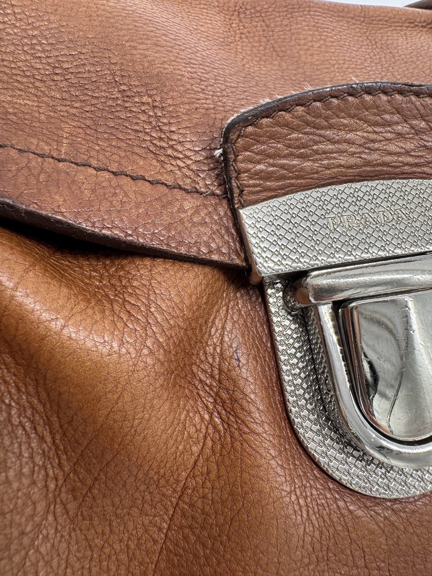 Prada Buffalo Easy Tobacco Brown Leather Shoulder Bag