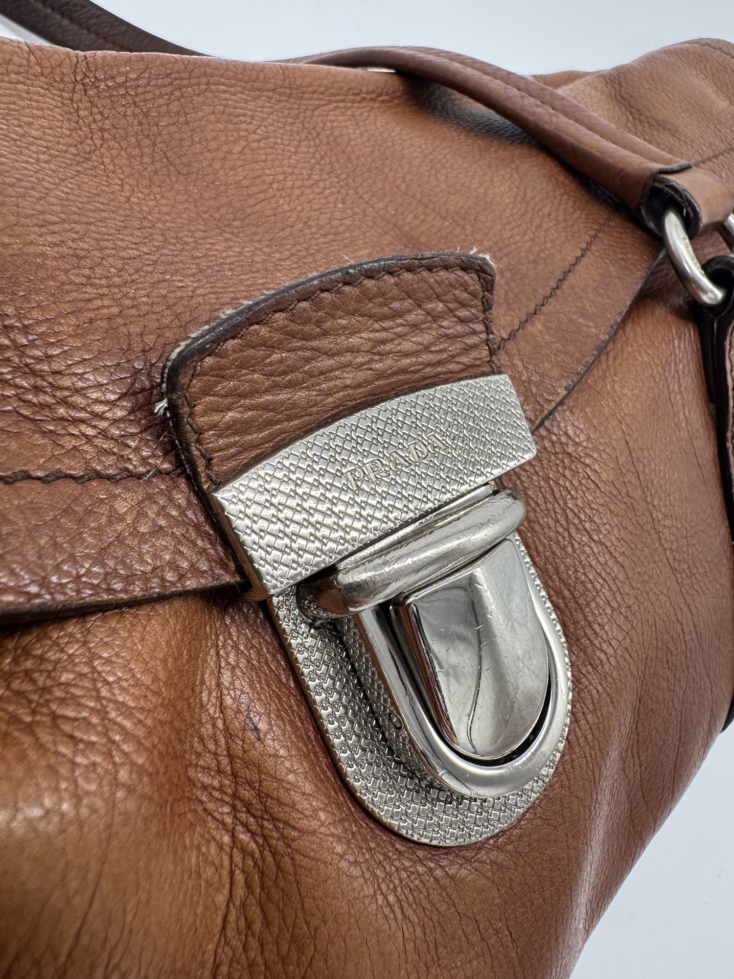 Prada Buffalo Easy Tobacco Brown Leather Shoulder Bag