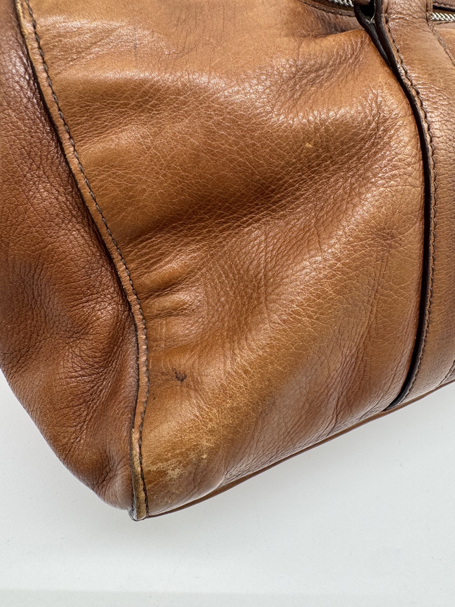 Prada Buffalo Easy Tobacco Brown Leather Shoulder Bag