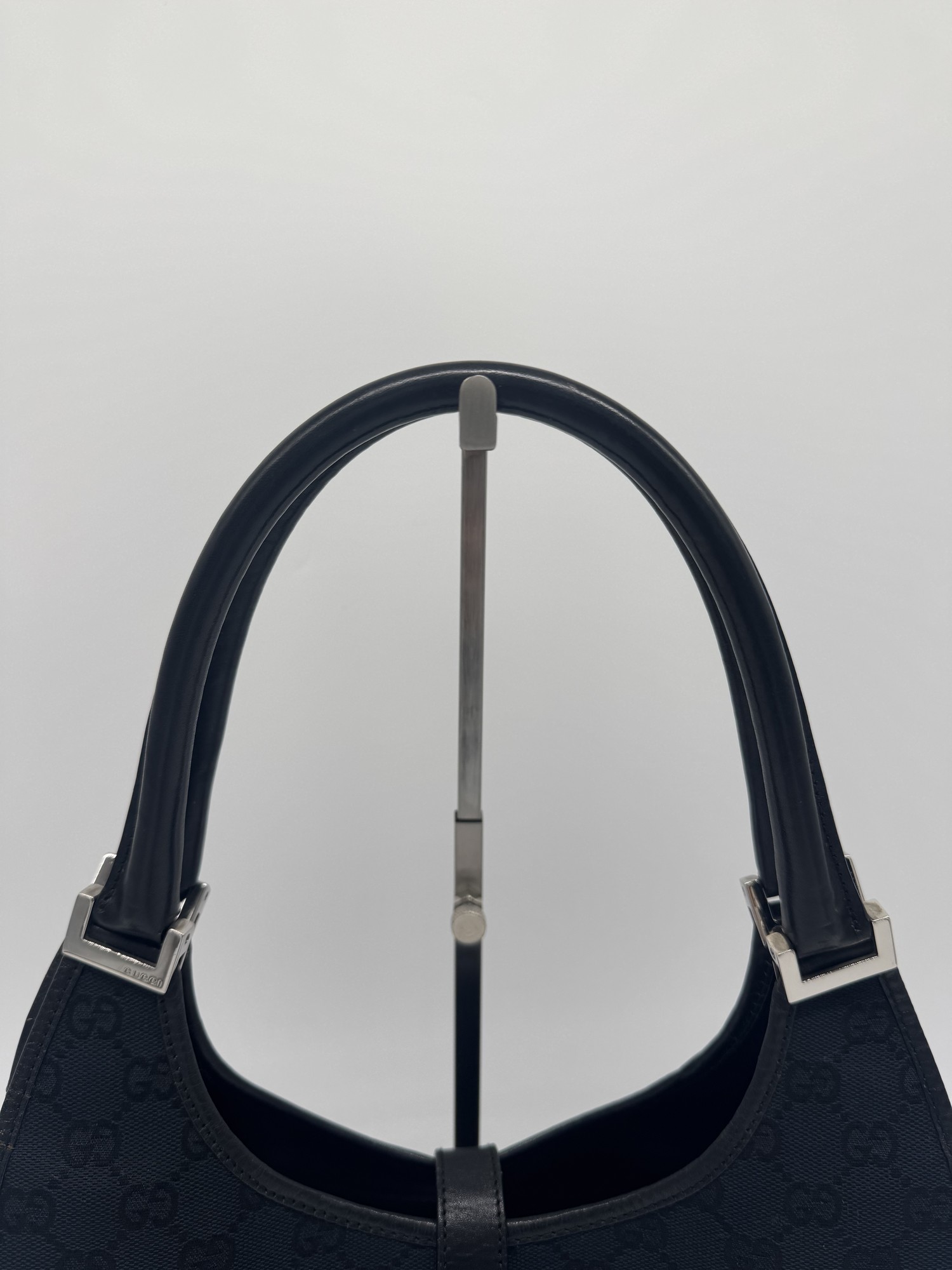 Gucci GG Canvas Jackie Bardot Black Monogram Shoulder Bag