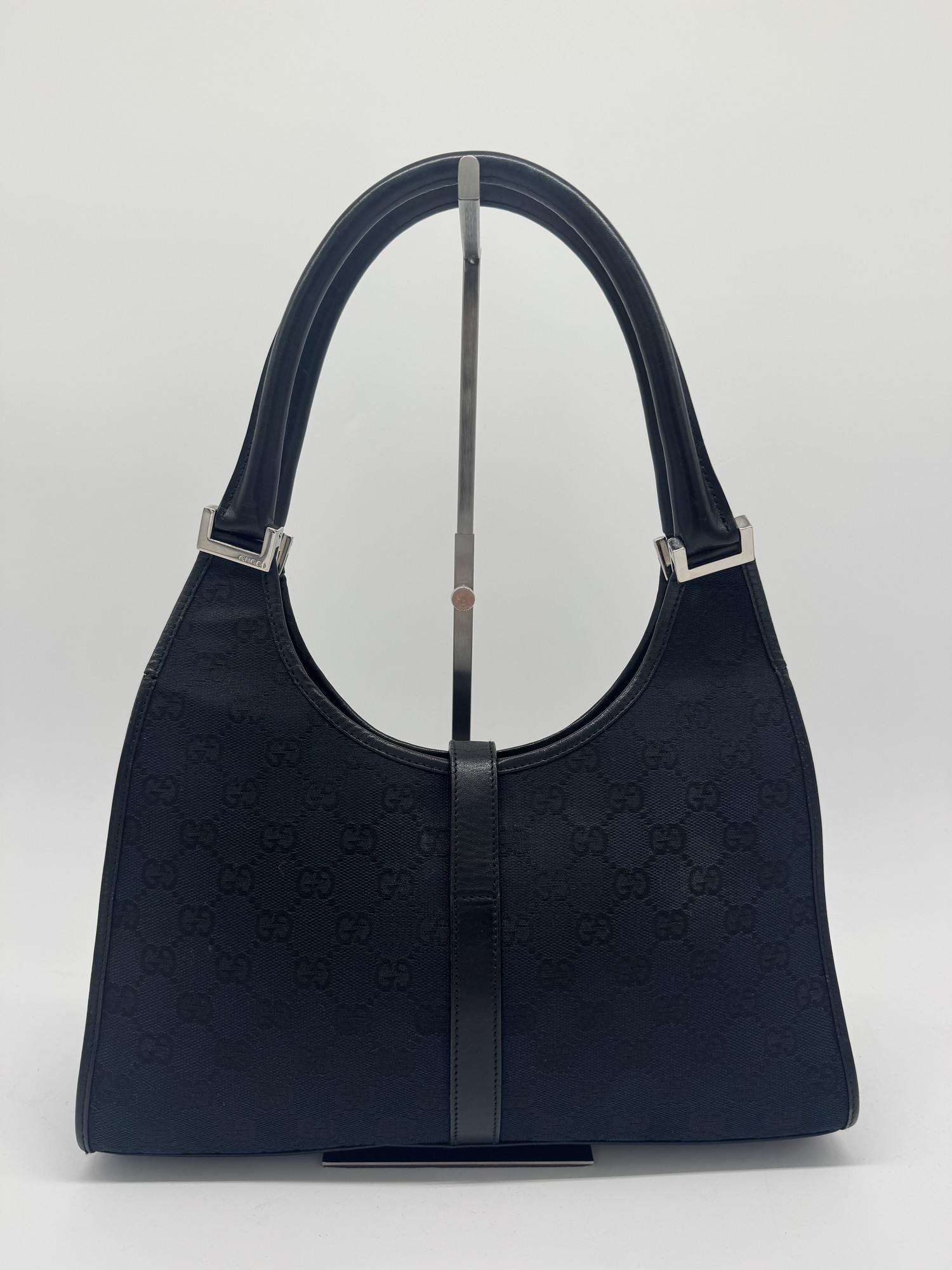Gucci GG Canvas Jackie Bardot Black Monogram Shoulder Bag