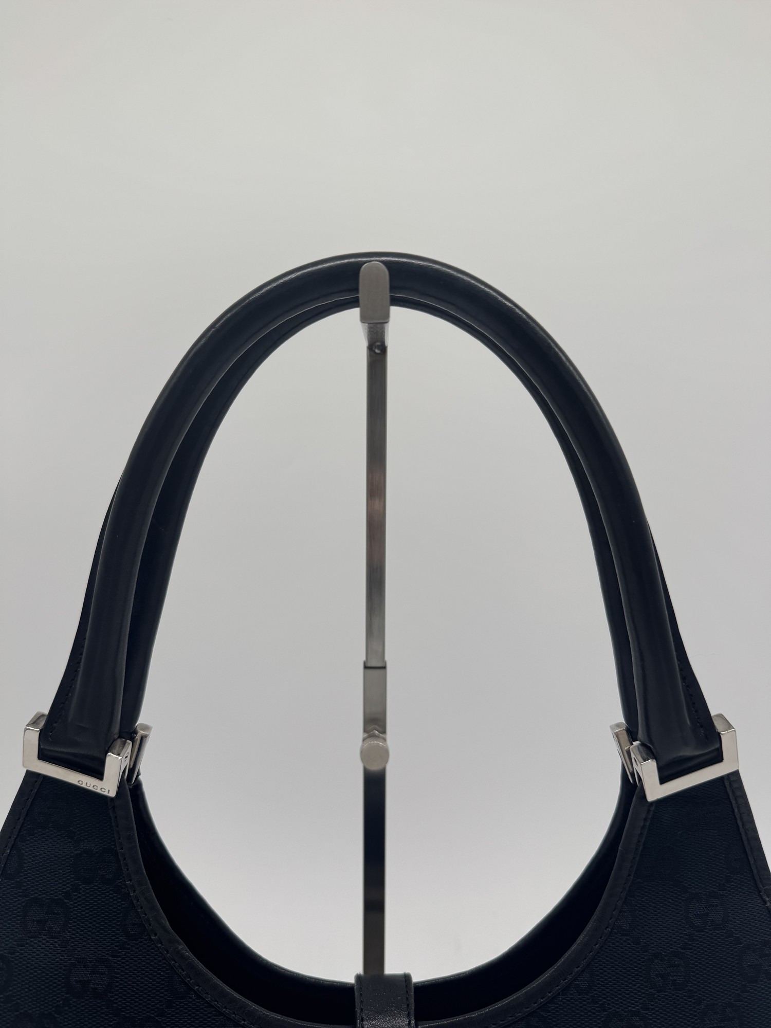 Gucci GG Canvas Jackie Bardot Black Monogram Shoulder Bag