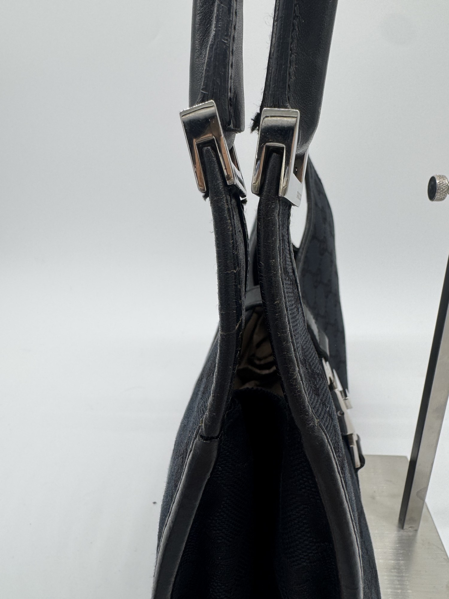 Gucci GG Canvas Jackie Bardot Black Monogram Shoulder Bag