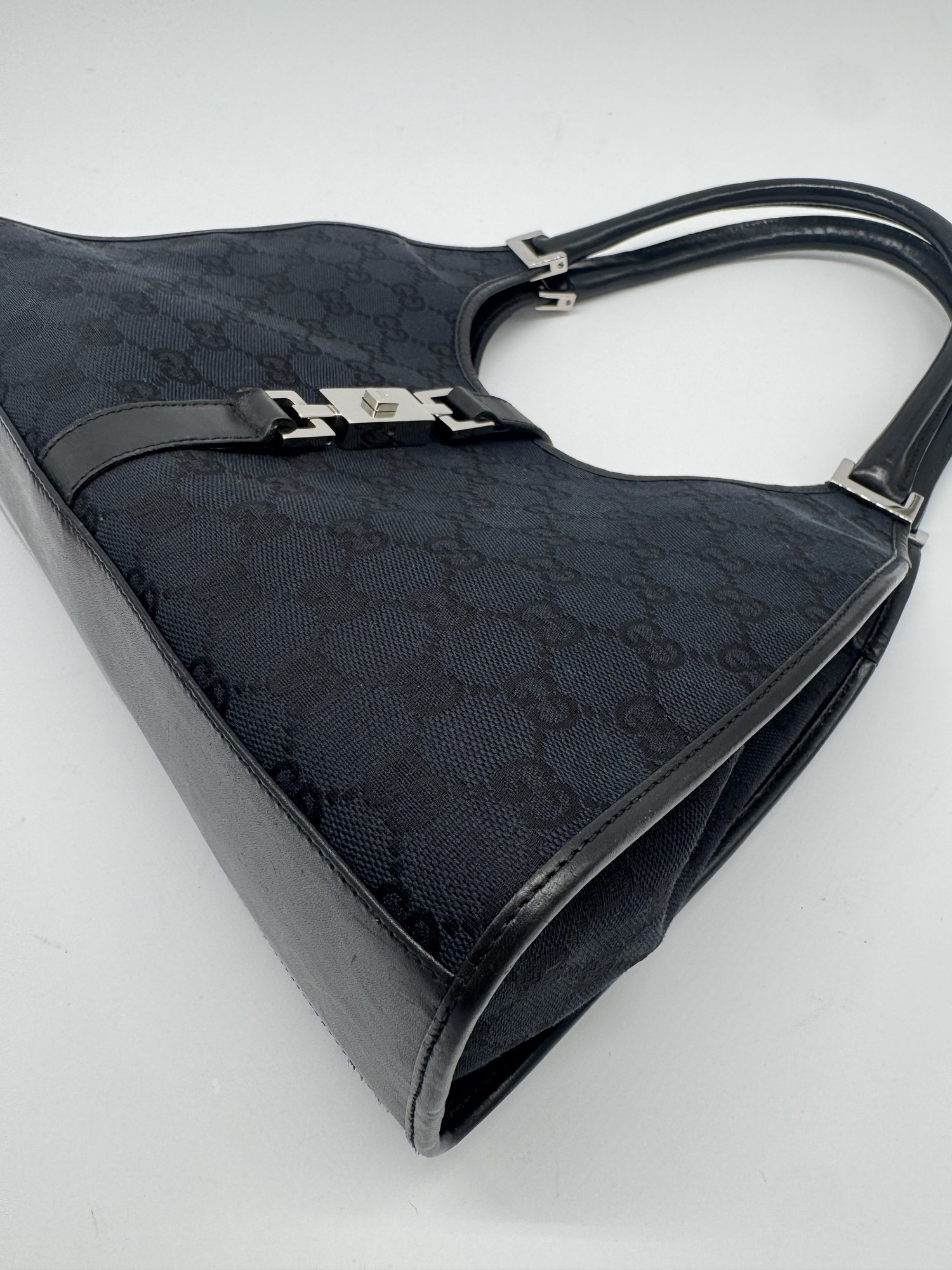 Gucci GG Canvas Jackie Bardot Black Monogram Shoulder Bag