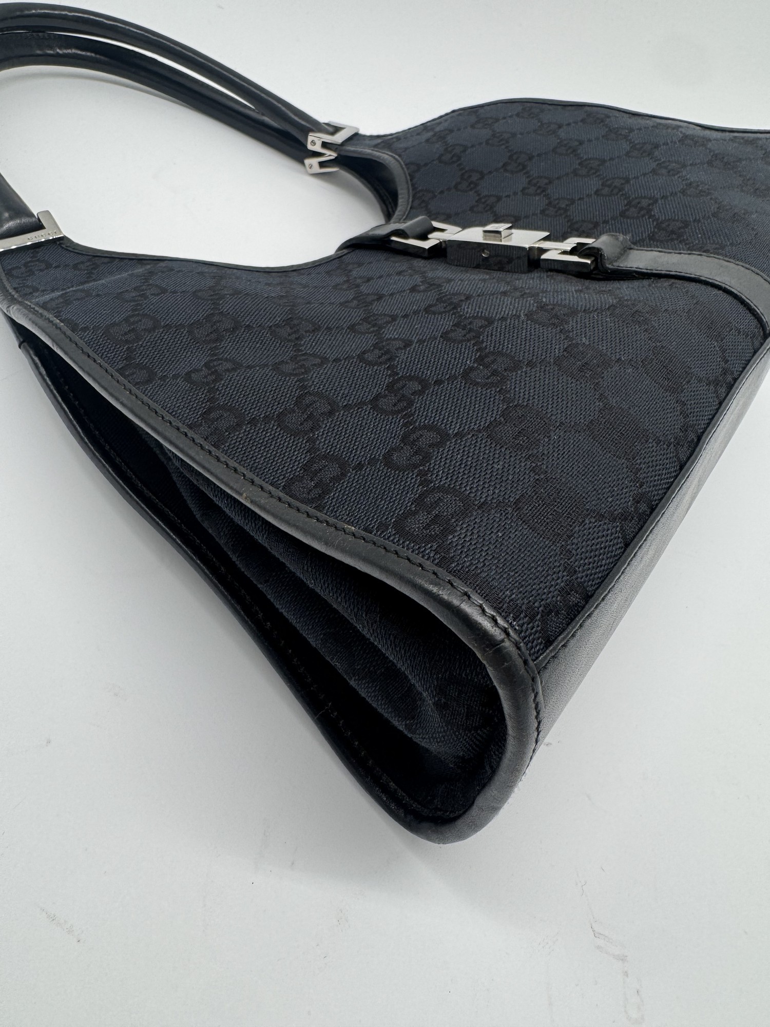 Gucci GG Canvas Jackie Bardot Black Monogram Shoulder Bag