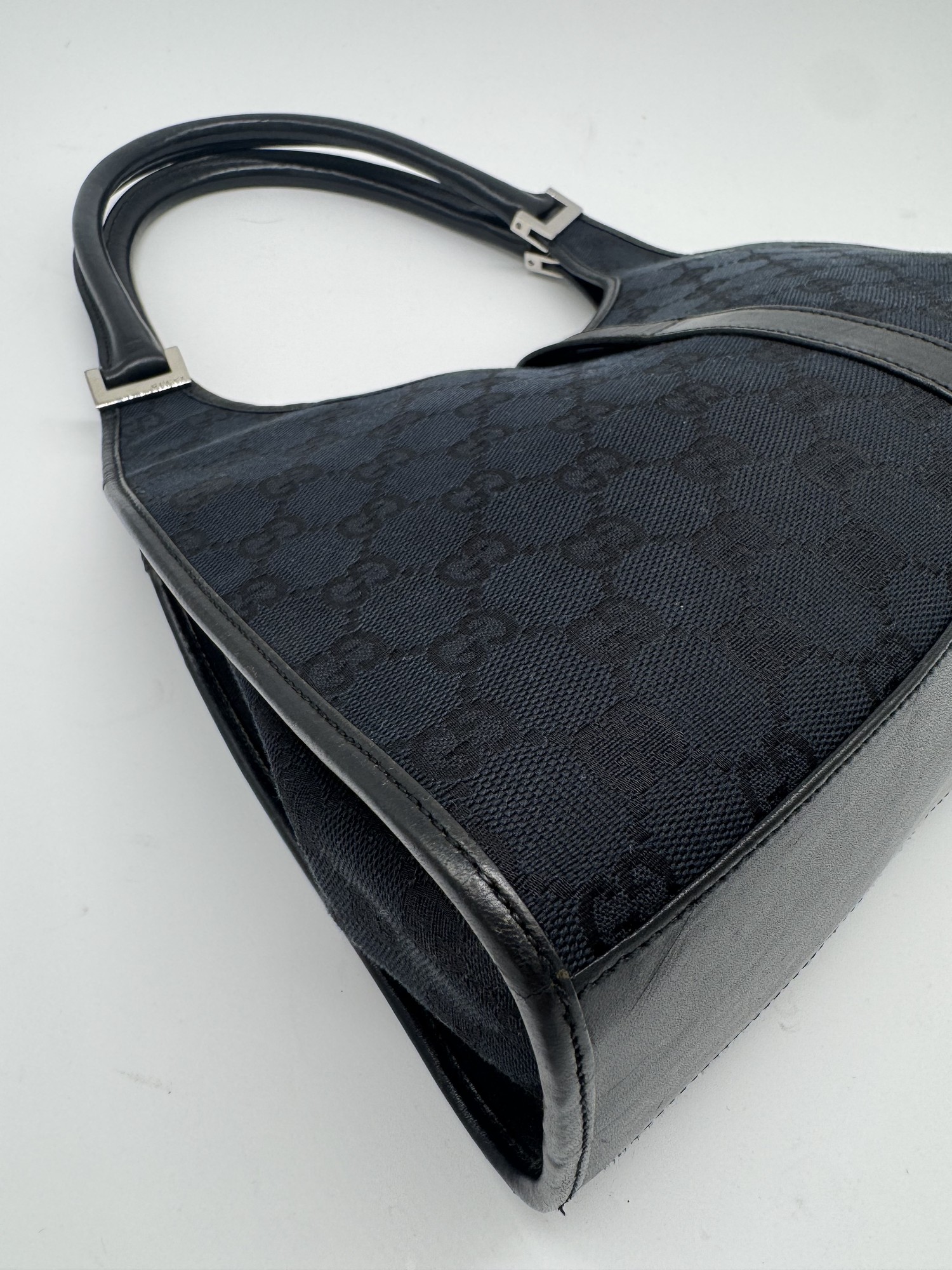 Gucci GG Canvas Jackie Bardot Black Monogram Shoulder Bag