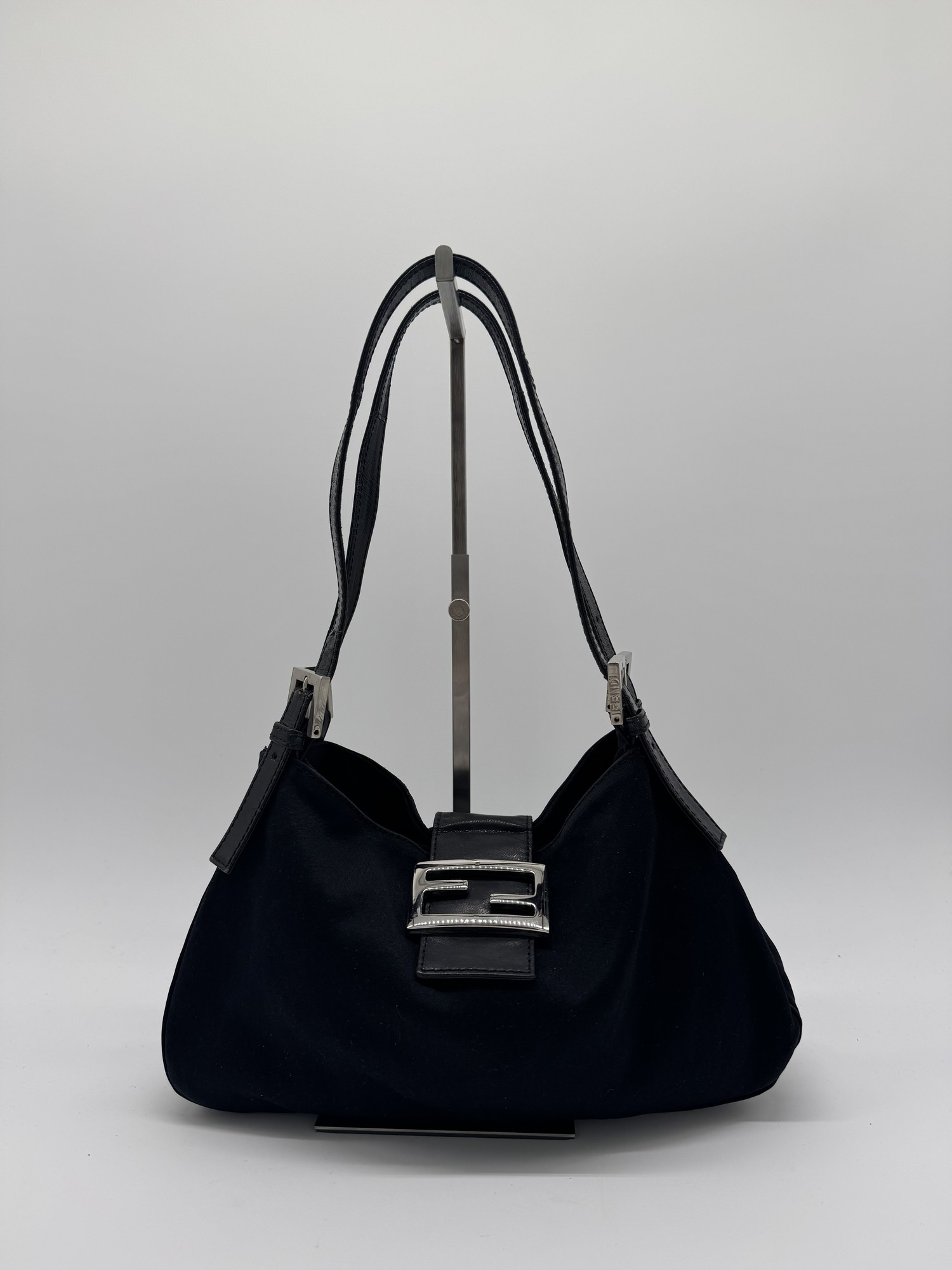 Fendi Nylon Black Baguette Shoulder Bag